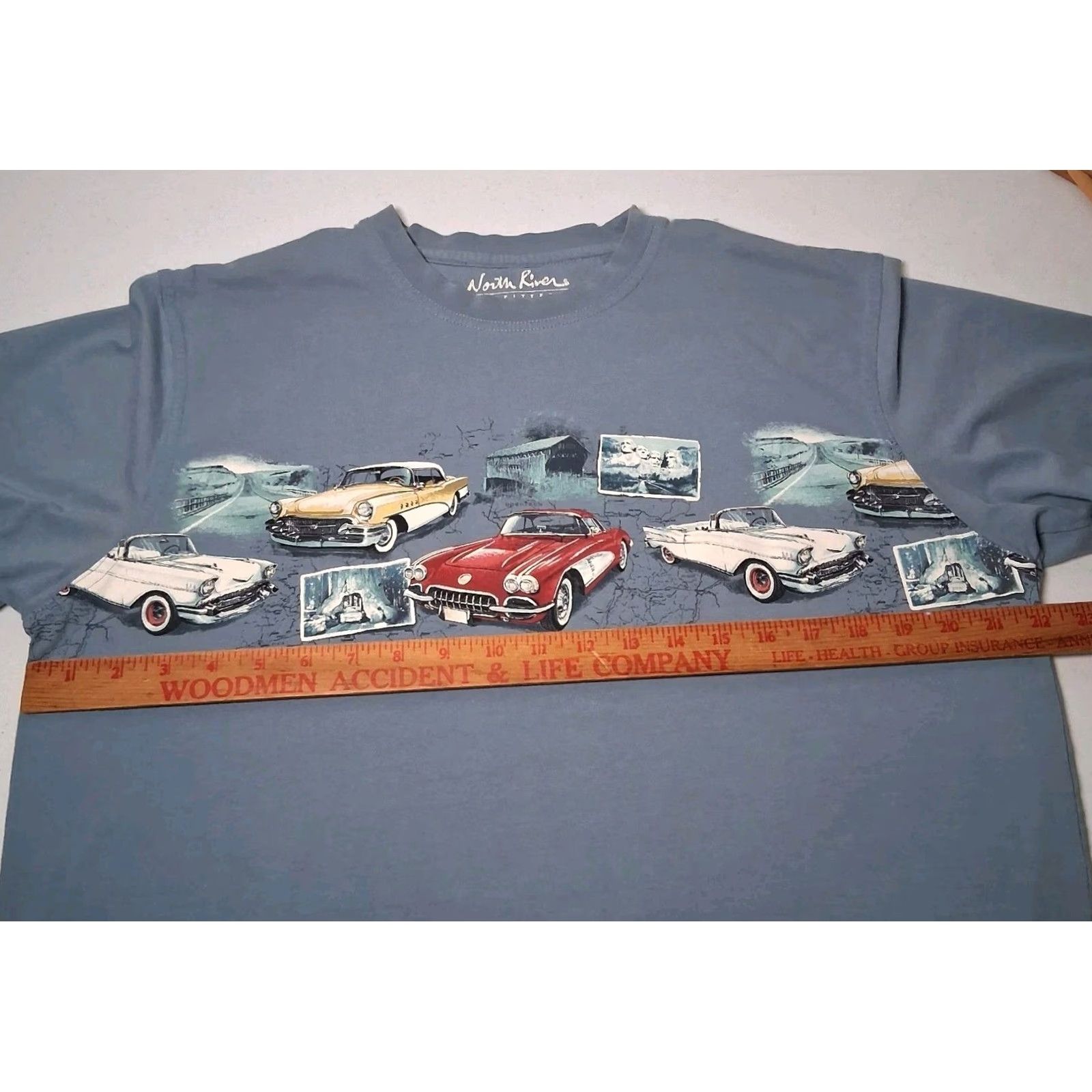 Vintage North River Shirt L Blue USA Travel Mount Rushmore Car Redwood Tree Driver Travel Graphic Crew Neck Short Sleeve Cotton T-Shirt Men Regular Size US L / EU 52-54 / 3 - 7 Thumbnail