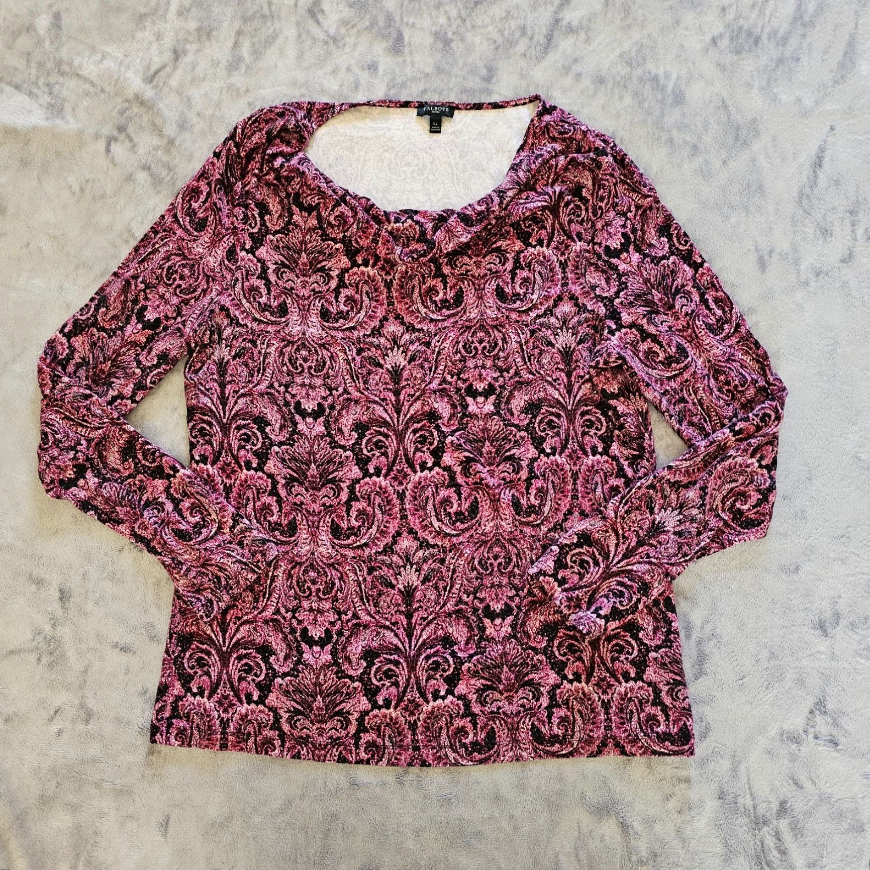 Talbots Talbots Top Womens Large Petite Pink Floral Cowl Neck Long Sleeve Blouse Shirt Size L / US 10 / IT 46 - 2 Thumbnail