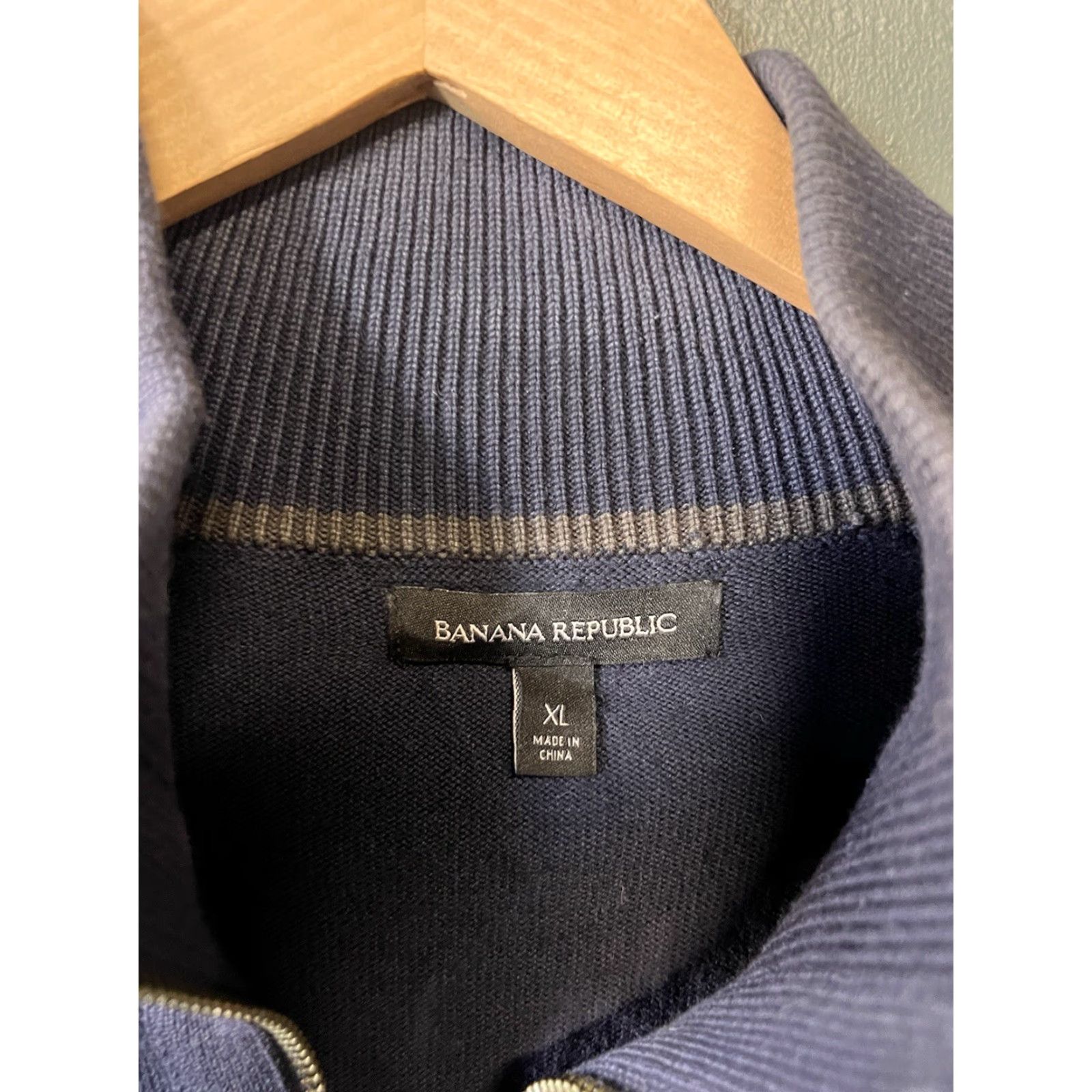 Banana Republic Banana Republic Mens Blue Full Zip Mock Neck Sweater XL Size US XL / EU 56 / 4 - 3 Thumbnail