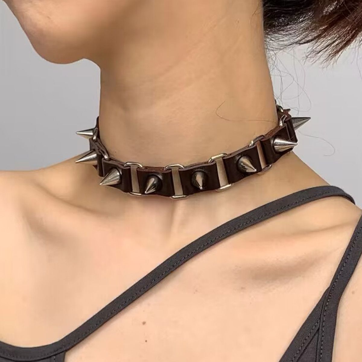Jewelry Riveted Leather Halloween Gothic Punk Collar Necklace Size ONE SIZE - 2 Thumbnail