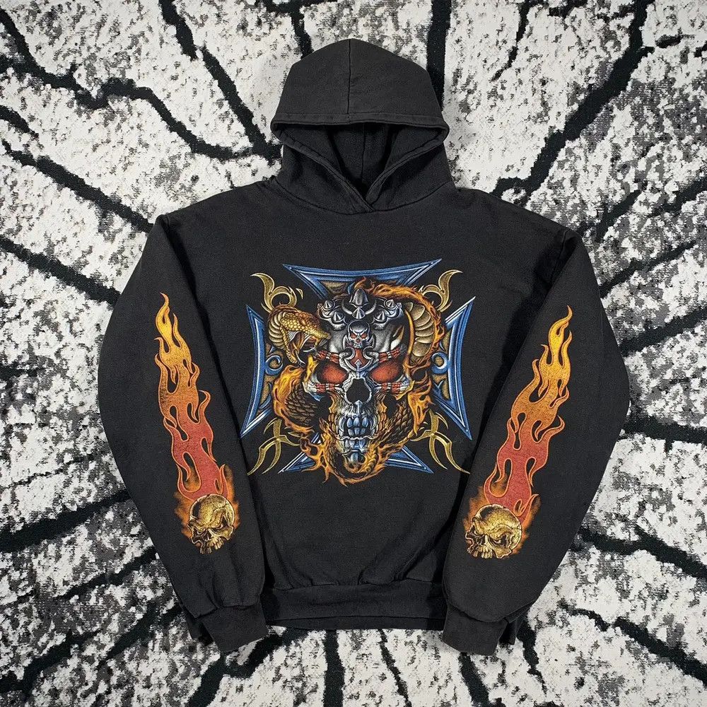 Vintage Vintage Skulls Fire Hoodie Sweatshirt Snake Affliction Style Size US XL / EU 56 / 4 - 1 Thumbnail