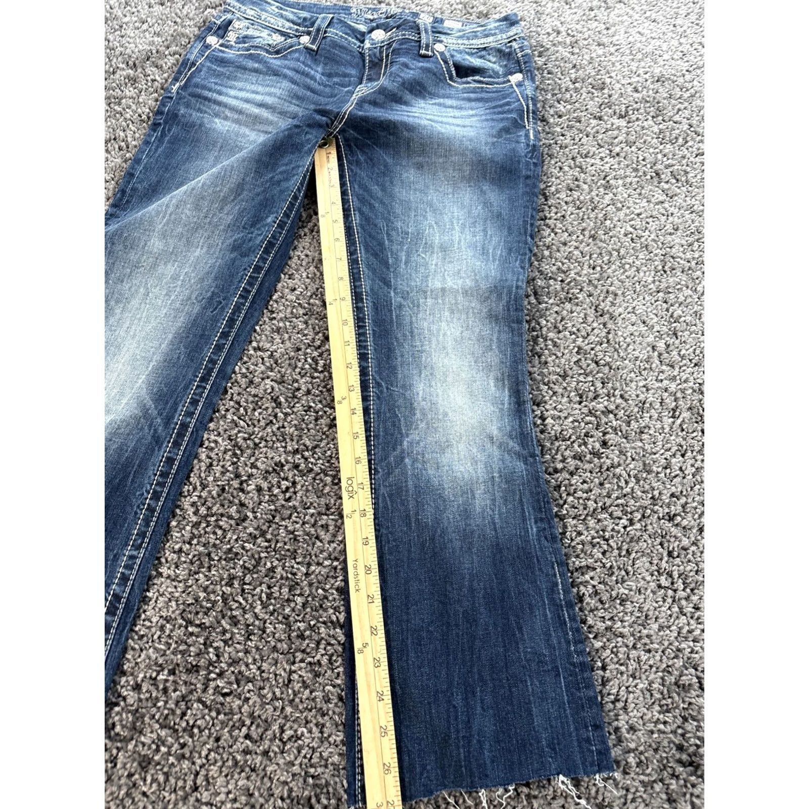 Miss Me Miss Me Jeans Bootcut Dark Wash 28 Miss Me Easy Women’s Denim Beaded Rhinestone Low Rise 27 In Inseam Womens Size 28" / US 6 / IT 42 - 2 Thumbnail