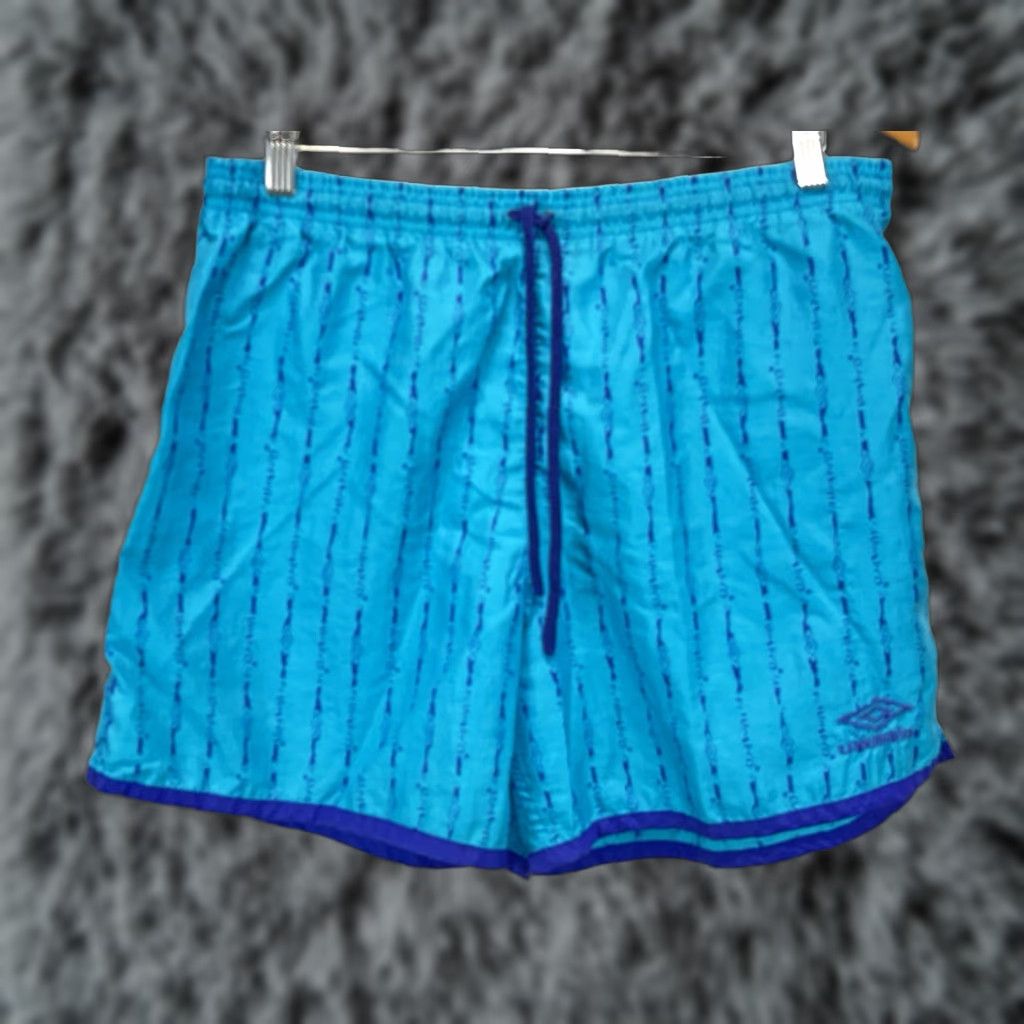 VINTAGE Umbro Shorts Adult Large Blue Nylon Soccer Made USA