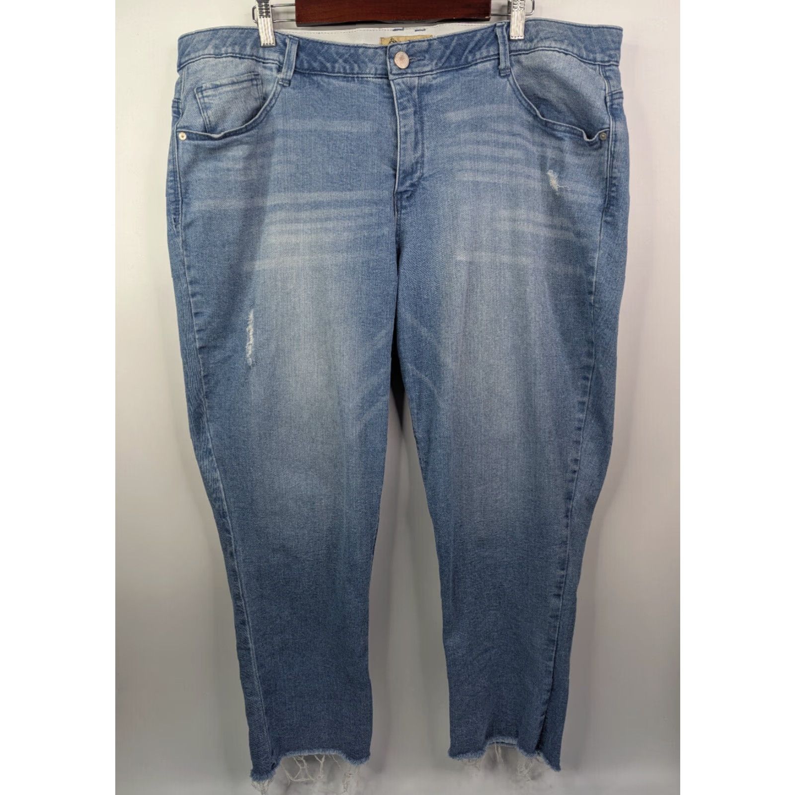Vintage Democracy Jeans Women 20W Blue Denim Cropped Elastic Waist High Rise Plus Size 20W City Flower Preppy Button Zip Logo Zipper Size 42" / US 20 - 2 Thumbnail