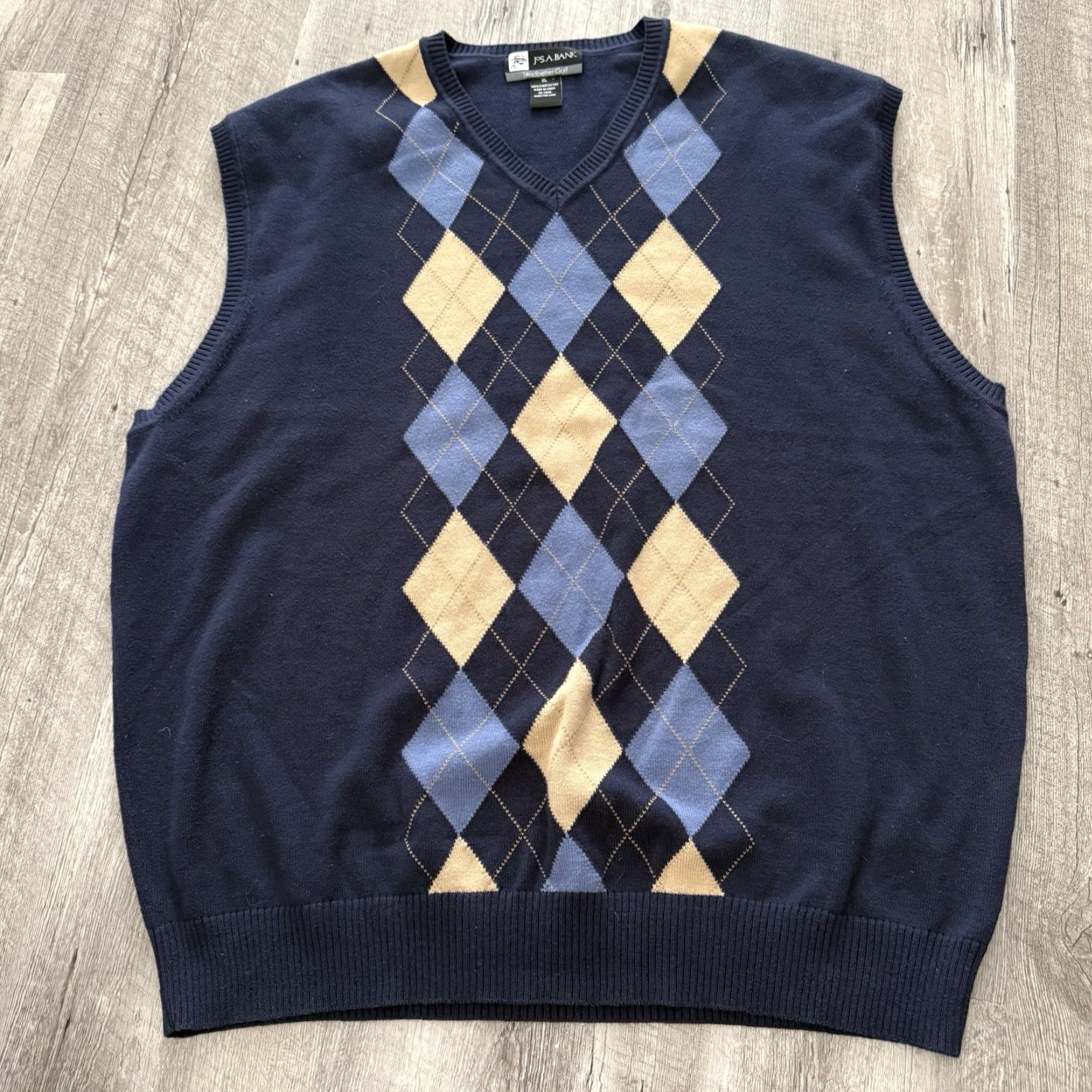Jos. A. Bank Jos A Bank Leadbetter Golf Vest Men XL Blue Pima Cotton Argyle Print Lightweight Size US XL / EU 56 / 4 - 5 Thumbnail