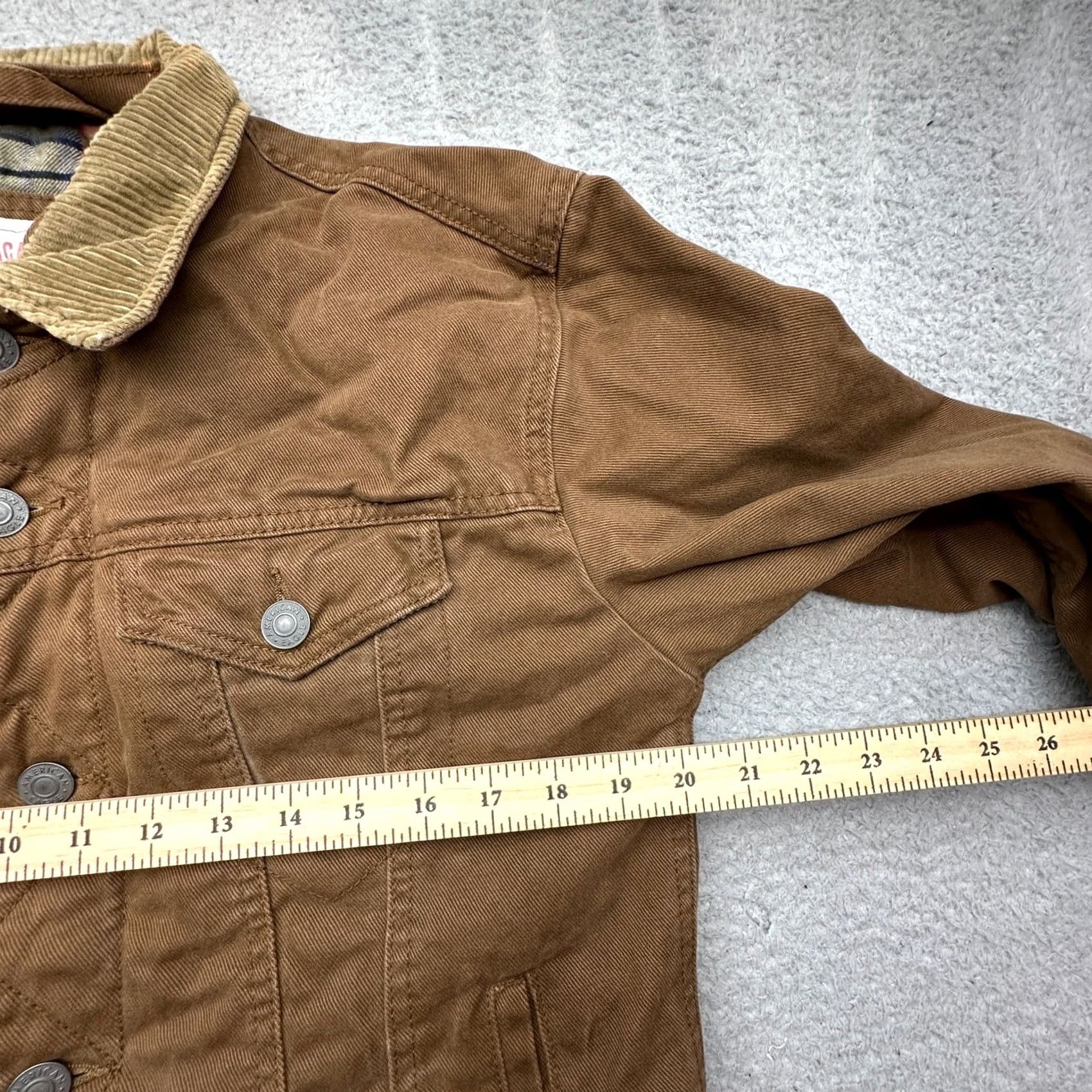 Vintage American Eagle Brown Denim Jean Trucker Jacket Mens Small Flannel Lined Button Size US 29 - 5 Thumbnail