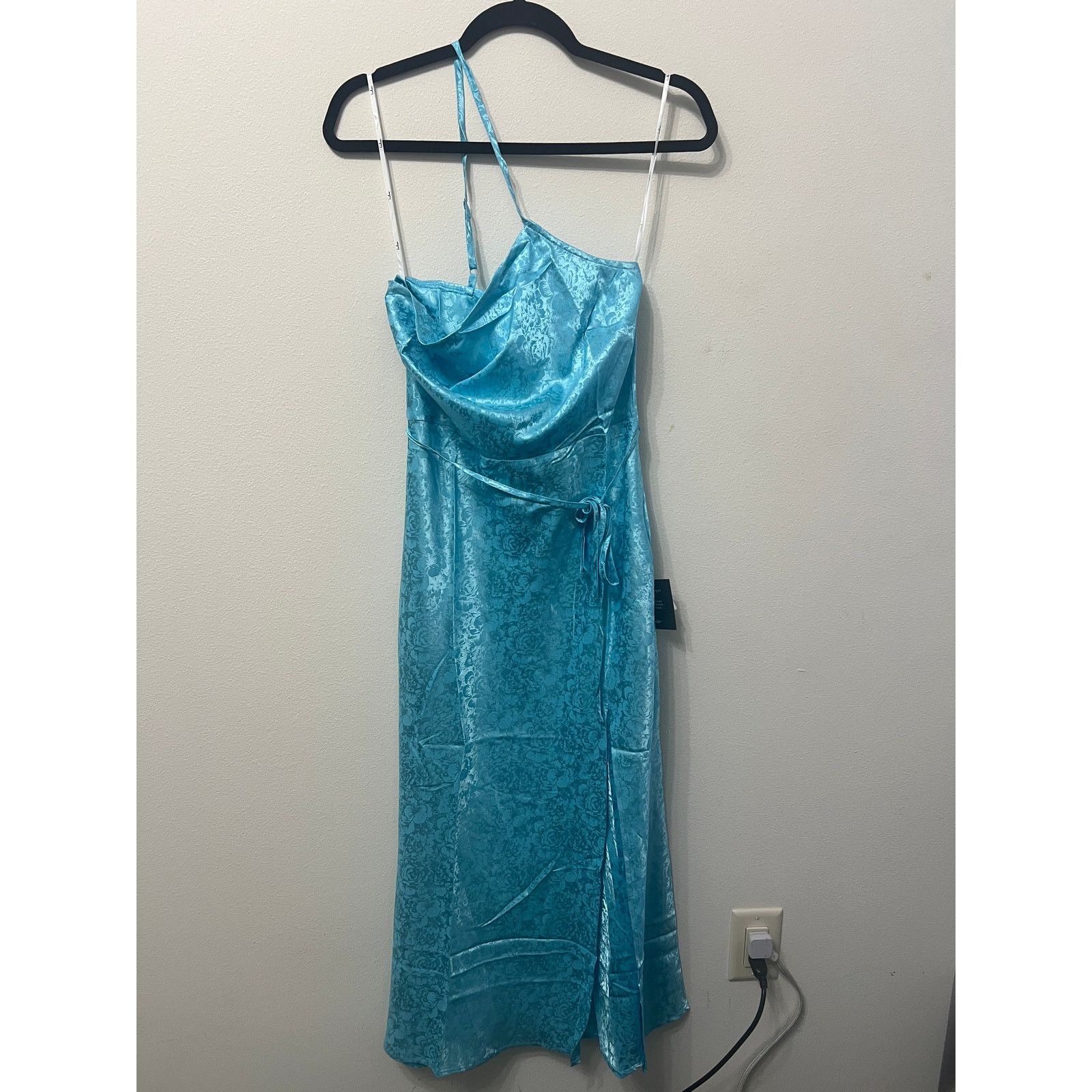 Other Lulus Blue Floral Jacquard One-Shoulder Midi Dress Sz M Size M / US 6-8 / IT 42-44 - 2 Thumbnail