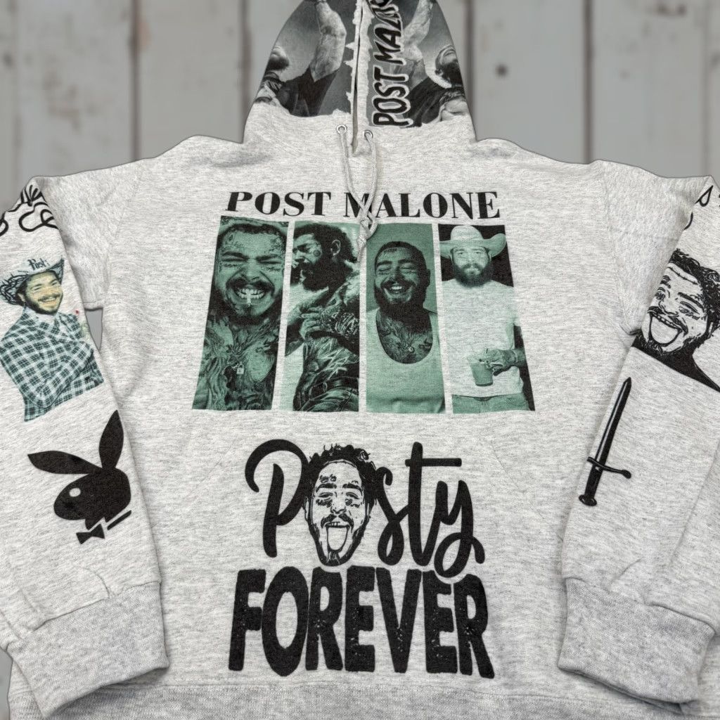 Jerzees Post Malone AOP Hoody Mens Small Posty Forever Graphic Band Street Jerzees Hoodie Mens S Gray Graphic Print Post Malone Theme Music Vintage No Size US S / EU 44-46 / 1 - 1 Thumbnail