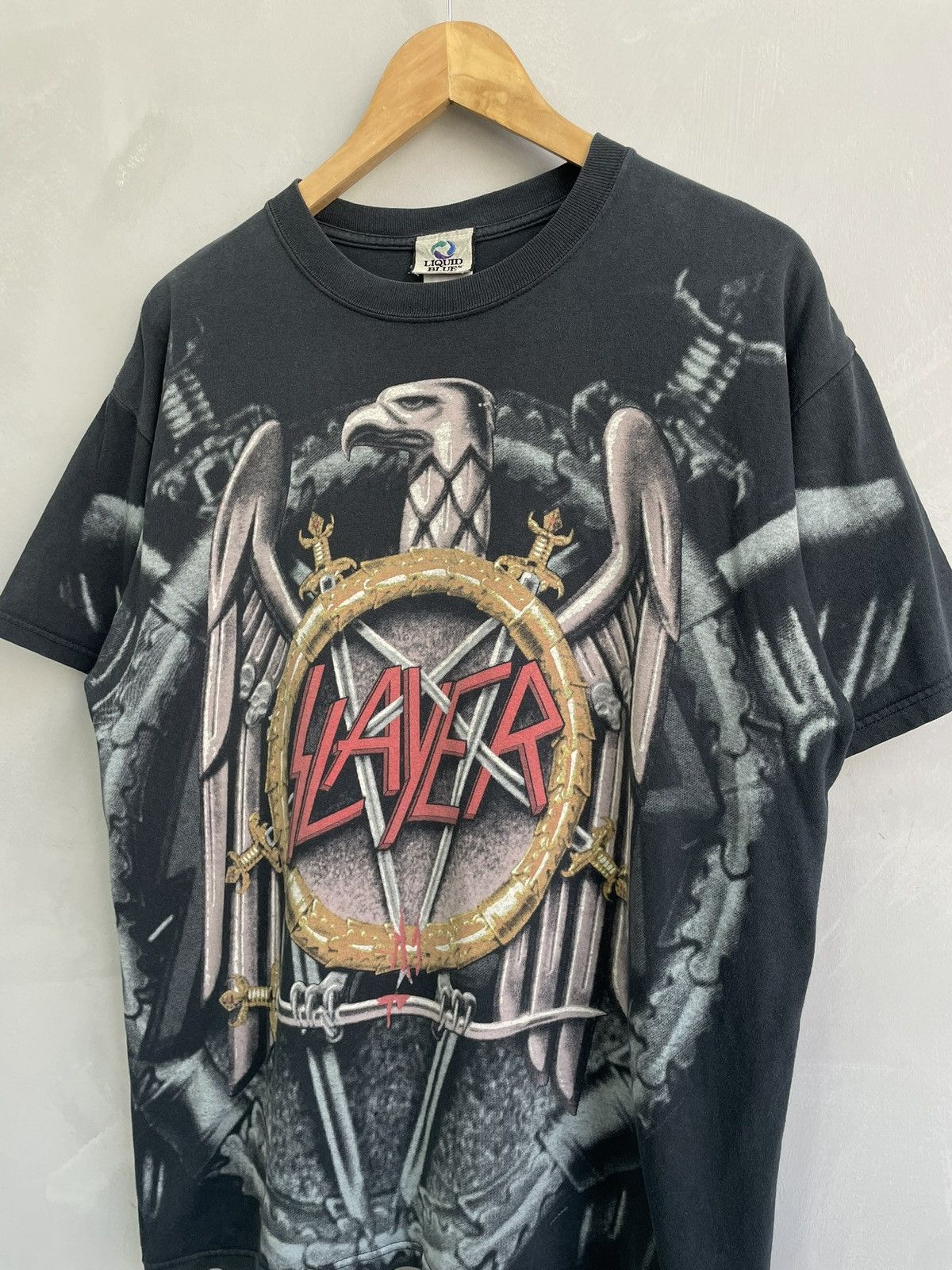 Slayer Vintage 90s liquid blue overprint Slayer t shirt Size US L / EU 52-54 / 3 - 2 Thumbnail