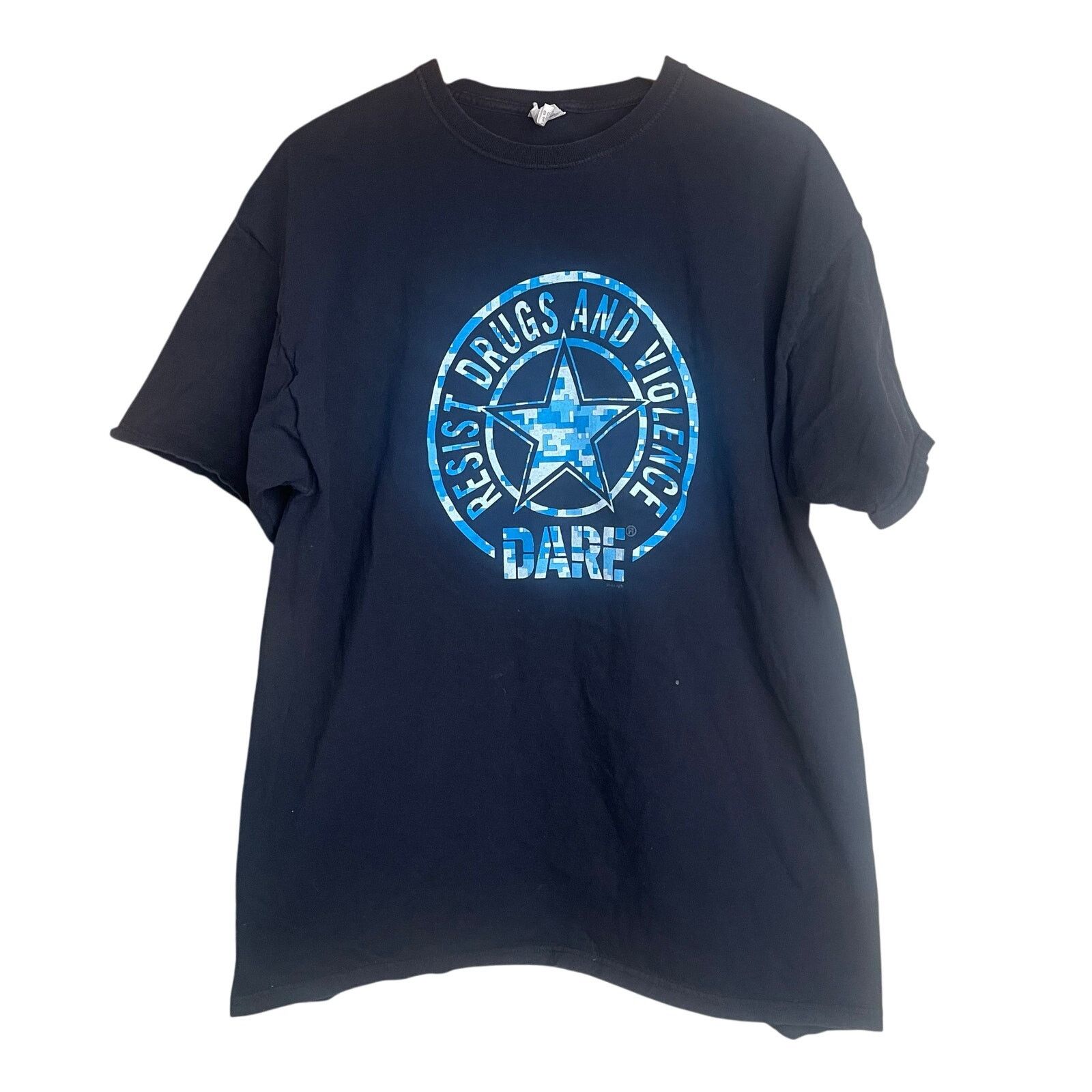 Fruit Of The Loom Kidcore Y2k Blue Digital Camo Star Logo DARE T-Shirt - XL Size US XL / EU 56 / 4 - 1 Thumbnail