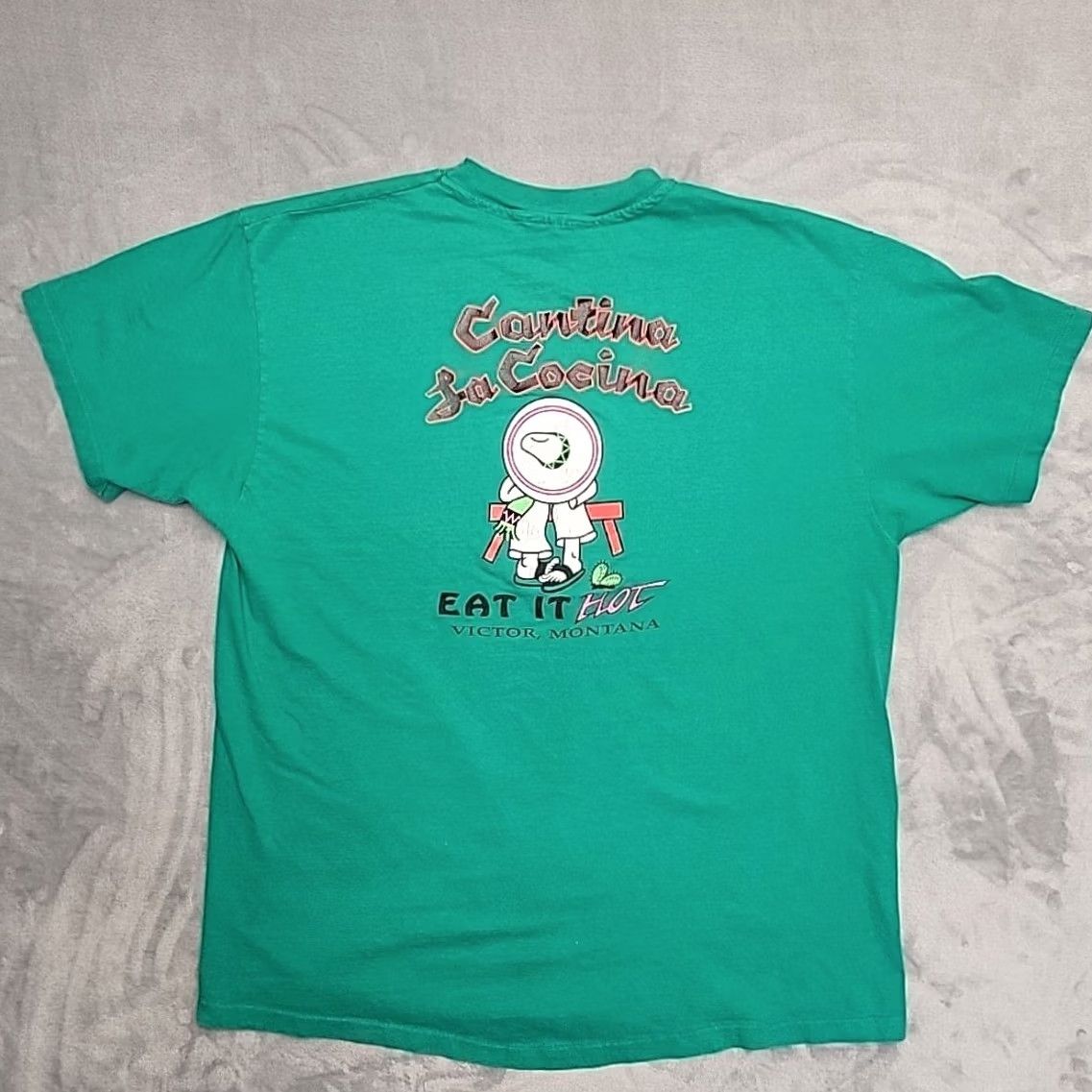 Vintage VTG Victor MT Shirt Men XL Cantina La Cocina Bitteroot Made in USA Single Stitch Shirt Mens XL Green Graphic Print 90s Outdoor Retro Size US XL / EU 56 / 4 - 7 Thumbnail