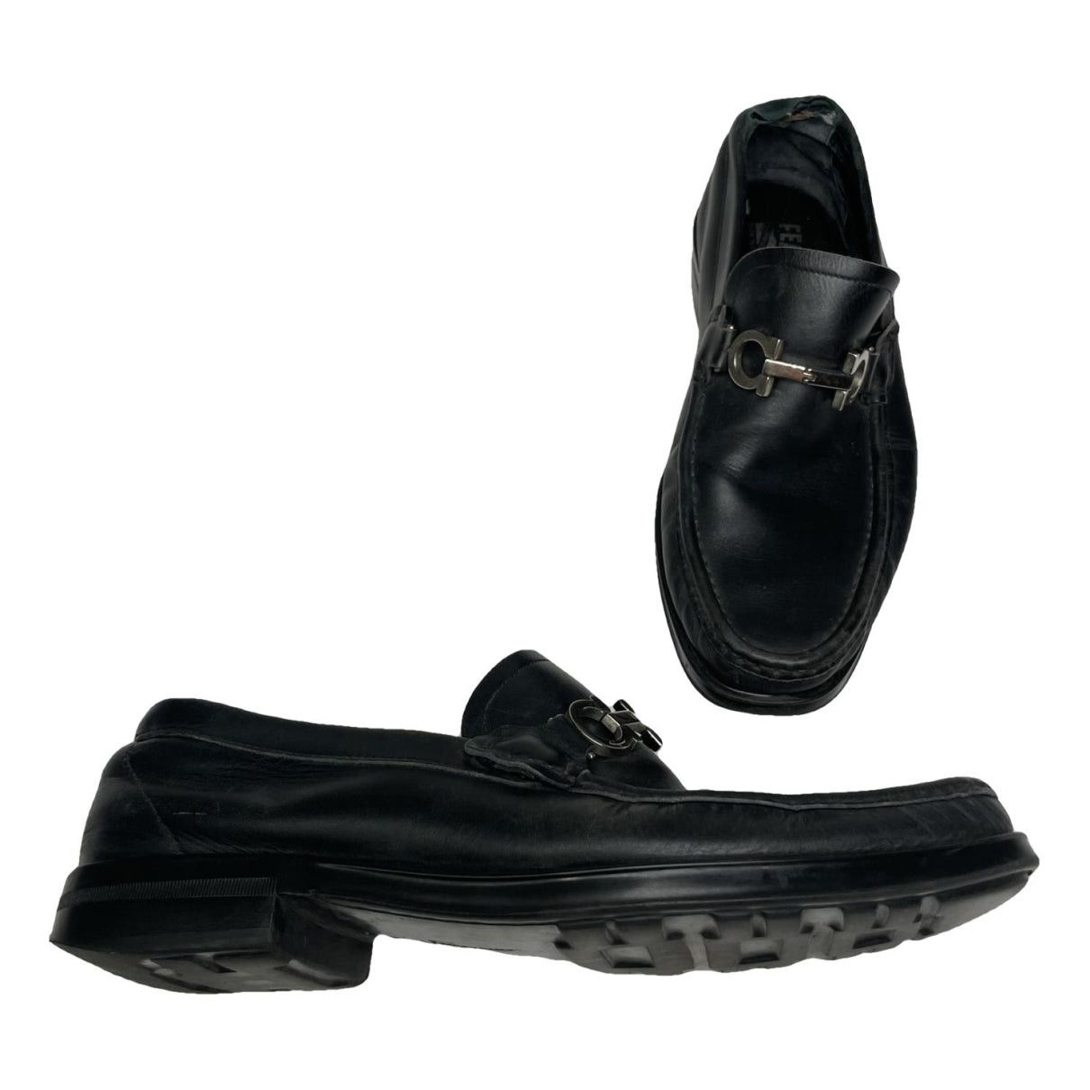 Gancini Black Leather Flat