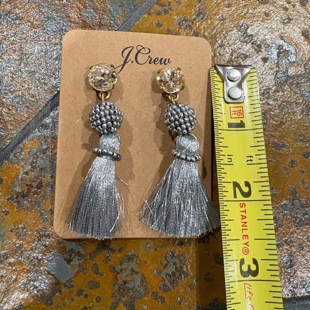 J.Crew J.Crew Crystal & Silver Tassel Statement Earrings – NWOT Size ONE SIZE - 3 Thumbnail