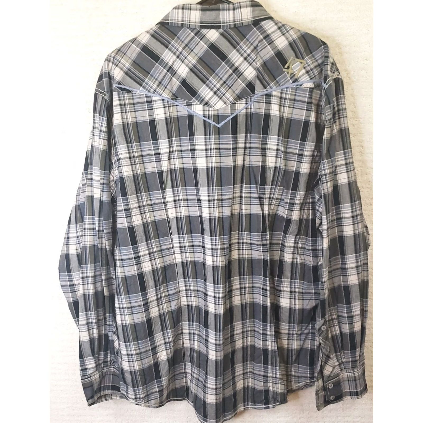 47 Rock 47 Shirt Mens XXL 2XL Long Sleeve Pearl Snap Plaid Gray Black Size US XXL / EU 58 / 5 - 7 Thumbnail