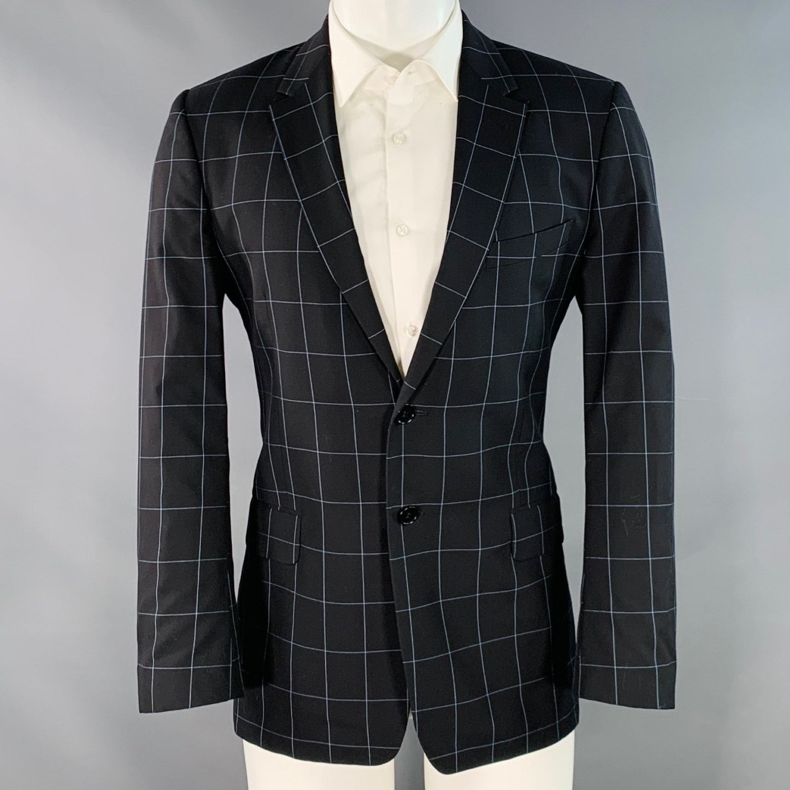 Paul Smith Size 38 Black Blue Window Pane Wool Notch Lapel Sport Coat Size 38R - 1 Thumbnail
