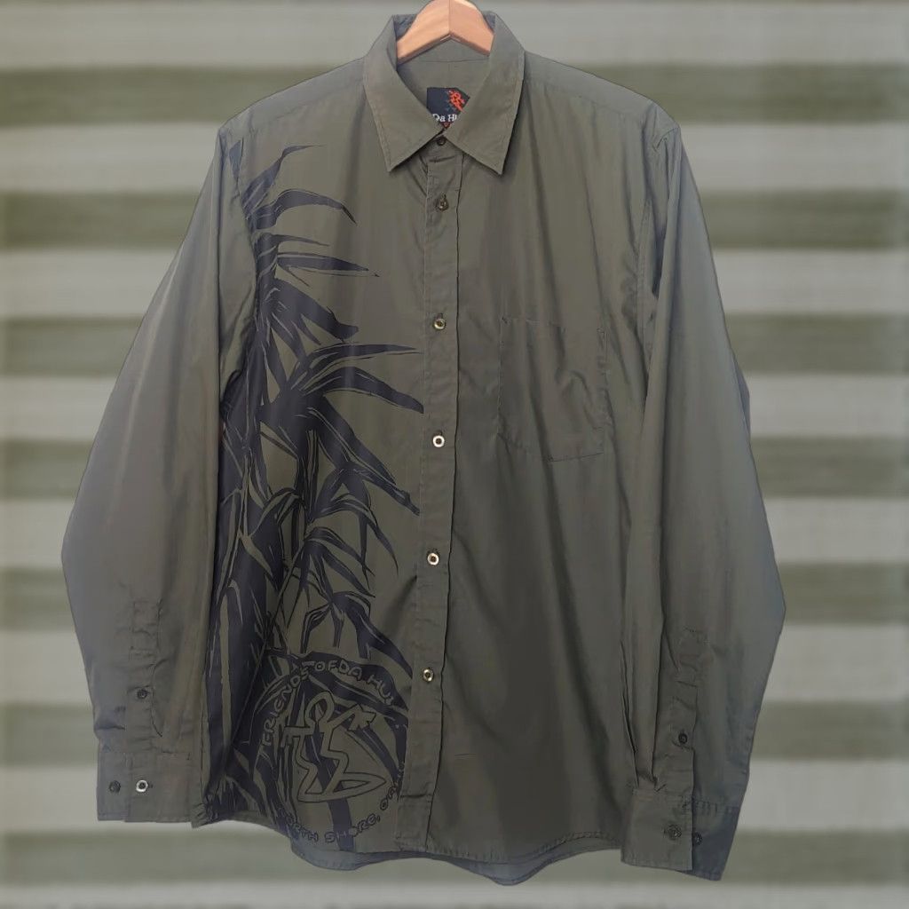 Olive Da Hui Hawaii Shirt Long Sleeve Olive Black Aloha North Shore Oahu Surf Button-Up Casual Mens M Size US M / EU 48-50 / 2 - 1 Thumbnail