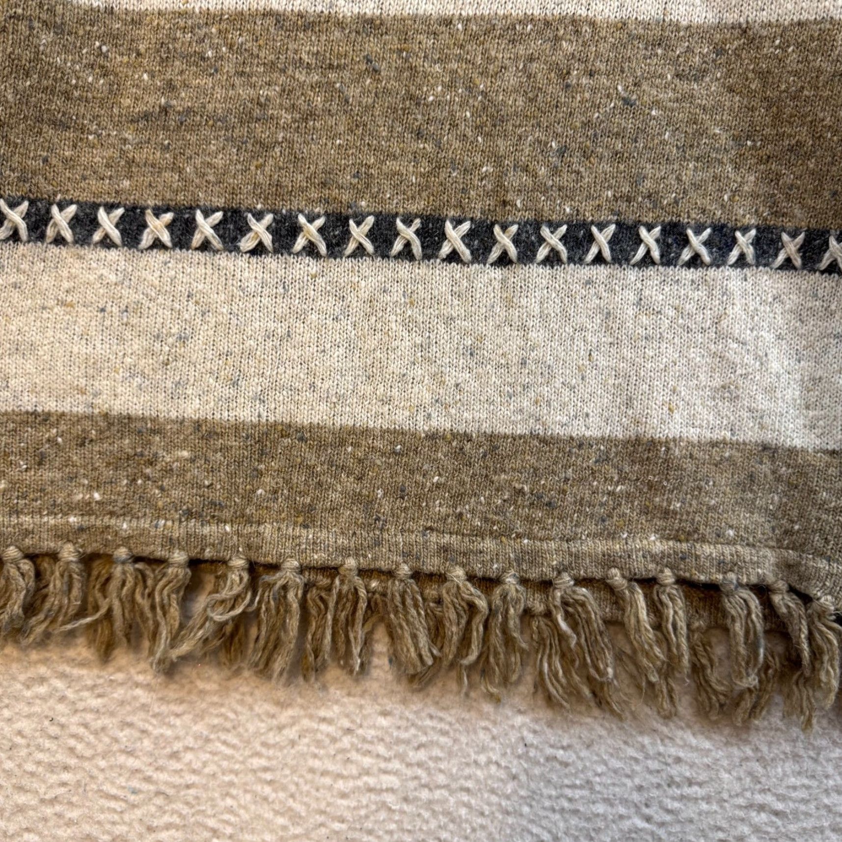 Vintage VINTAGE Sweater Petite Large Tan Turtleneck Rolled Mock Neck Fringe Southwestern Wool Blend Boho 1990s Beige PL Mens? Size L / US 10 / IT 46 - 4 Thumbnail