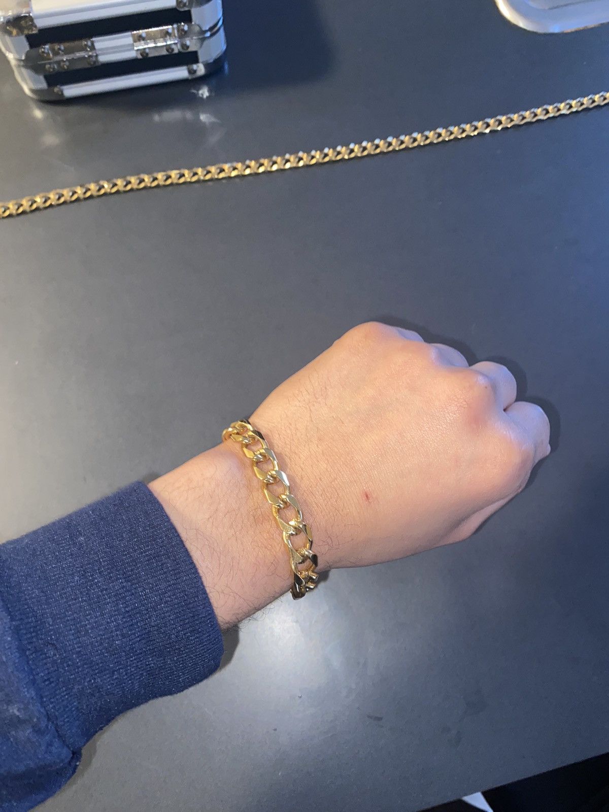 Jewelry Hollow Cuban Bracelet Gold Plated 9" Size ONE SIZE - 4 Thumbnail