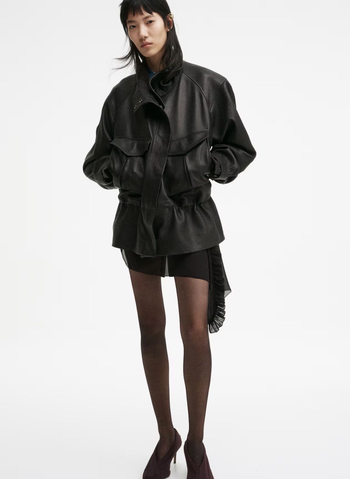 H&M H&M Studio Collection sz XL Black Peplum leather jacket Size XL / US 12-14 / IT 48-50 - 1 Thumbnail