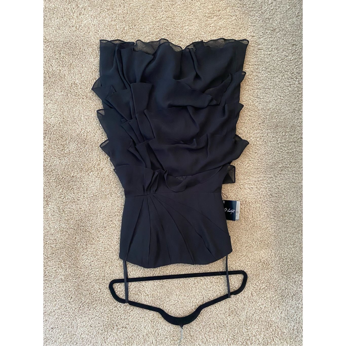 White House Black Market WHBM NWT Black Ruffle Cocktail Strapless Dress, Size 0, MSRP Size XS / US 0-2 / IT 36-38 - 7 Thumbnail