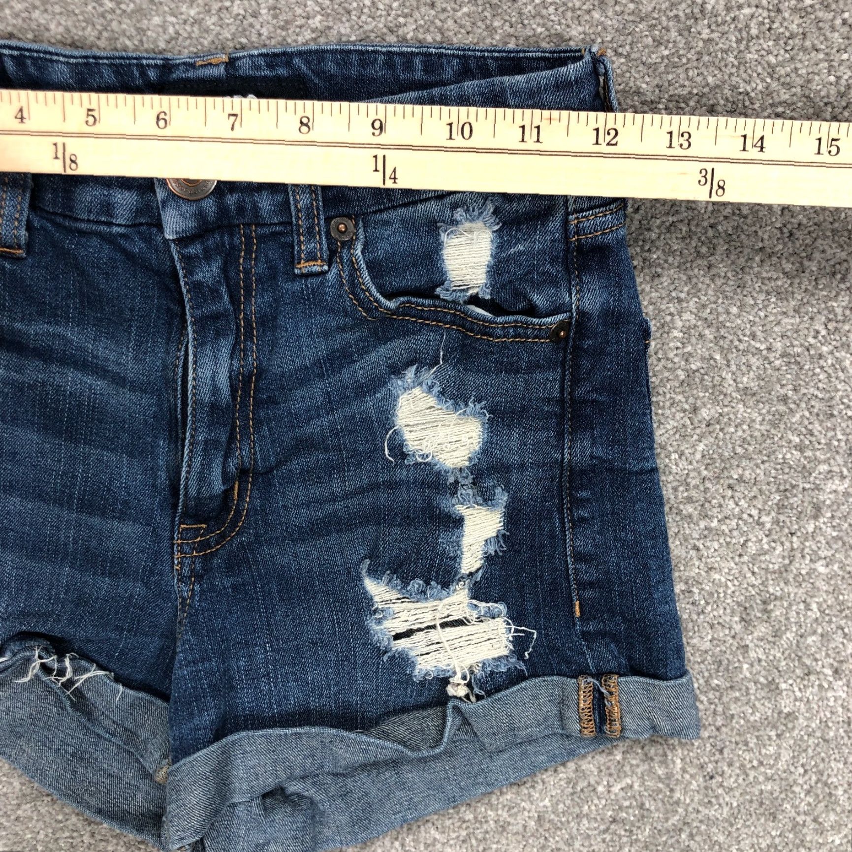 Vintage Aero Shorts Women 2 Midi High Rise Curvy Blue Jean Dark Faded Ripped Holes Size 26" / US 2 / IT 38 - 6 Thumbnail