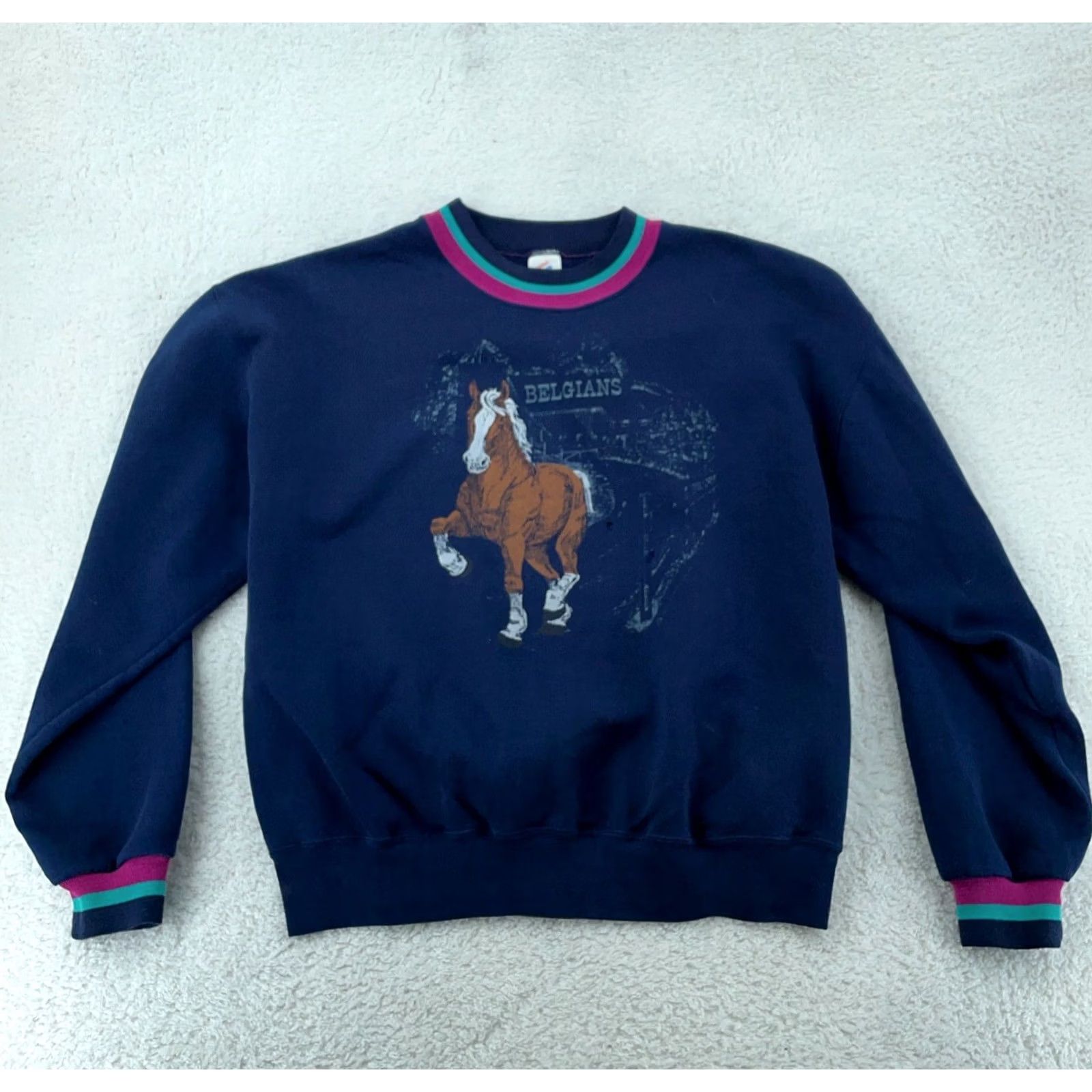 Jerzees VINTAGE Jerzees Sweatshirt Men's M Blue Clydesdale Horse Pullover Knit Lined USA Outdoors - Mens Size US M / EU 48-50 / 2 - 2 Thumbnail