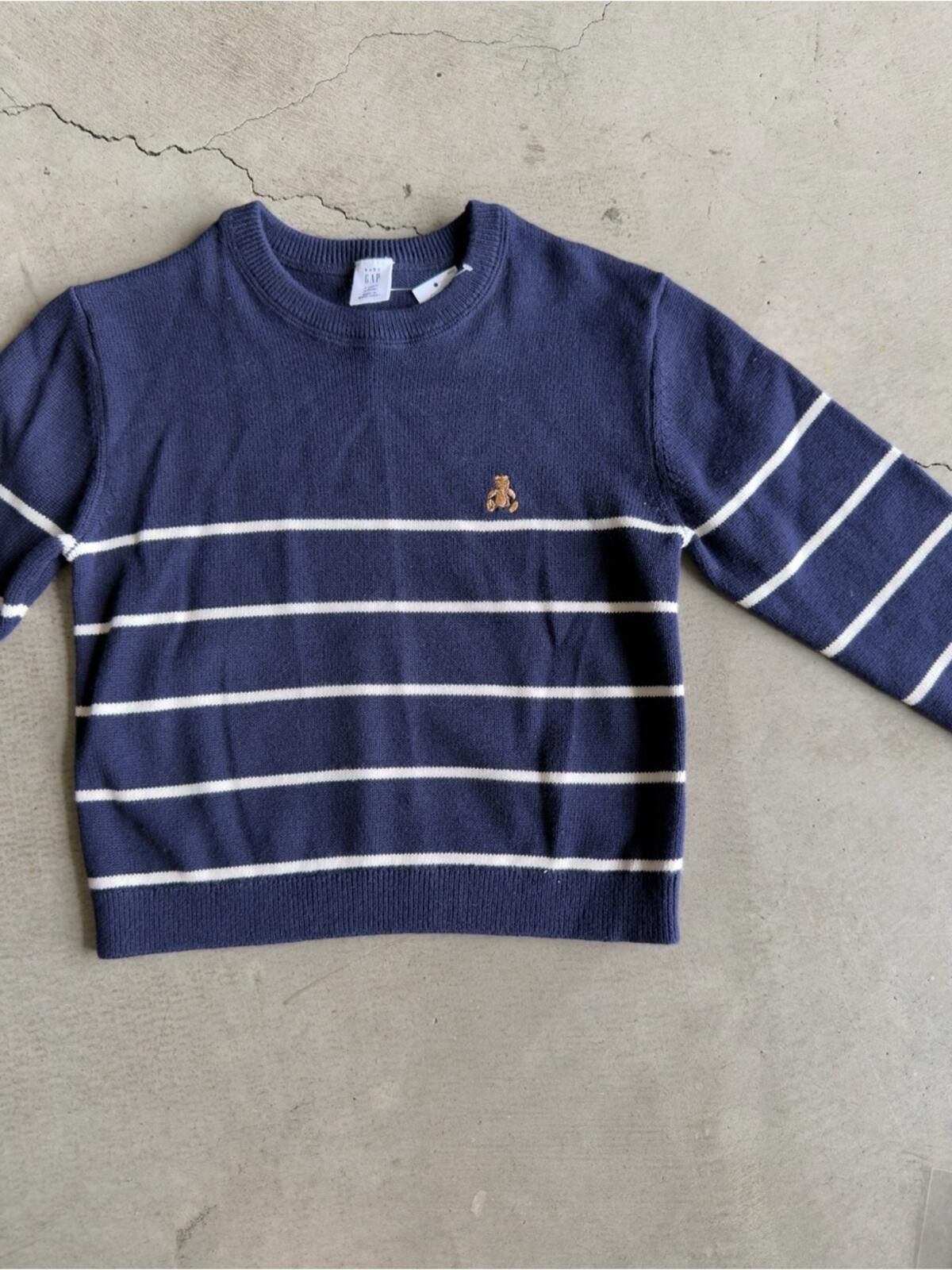 Gap Baby Gap / Stripe Crew Bear Sweater / Navy 2Y Size US XXS / EU 40 - 2 Thumbnail