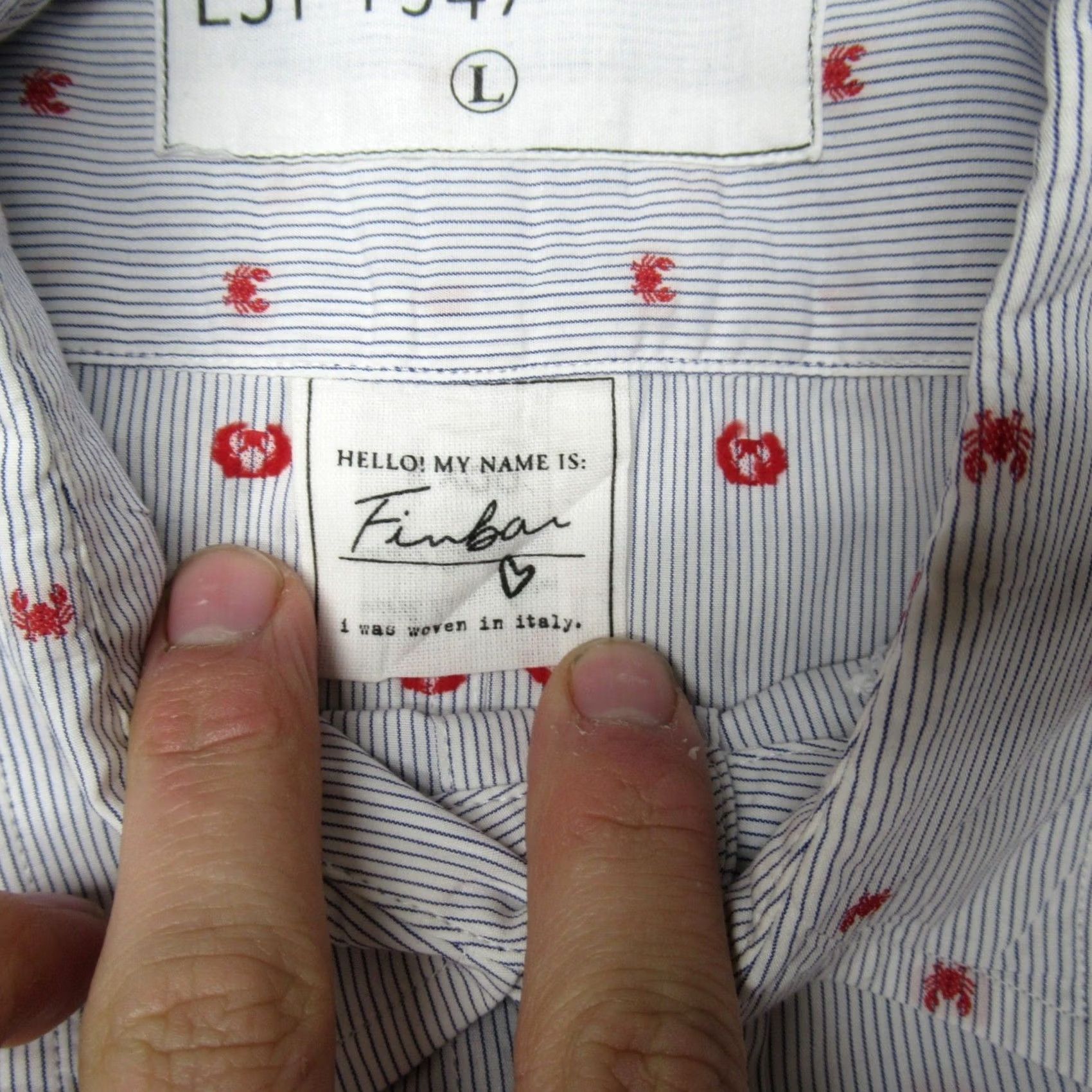 Frank & Eileen Frank Eileen Finbar Shirt Mens L White Blue Stripe Crab Print Button Down Size US L / EU 52-54 / 3 - 4 Thumbnail