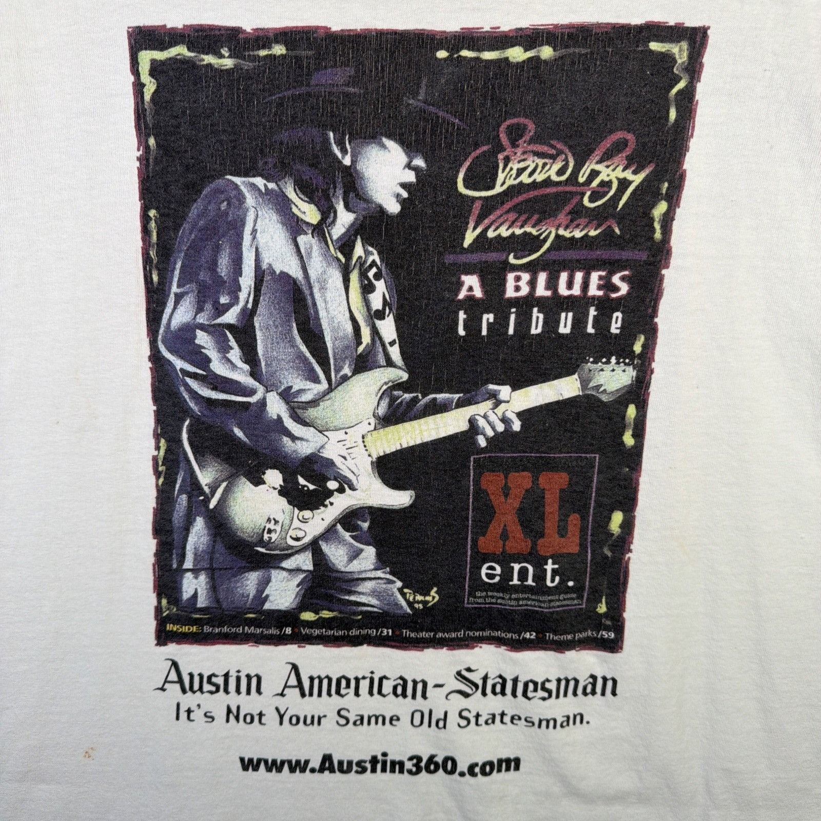 Band Tees Vintage Stevie Ray Vaughan Shirt Mens XL White 90s Guitar Size US XL / EU 56 / 4 - 2 Thumbnail