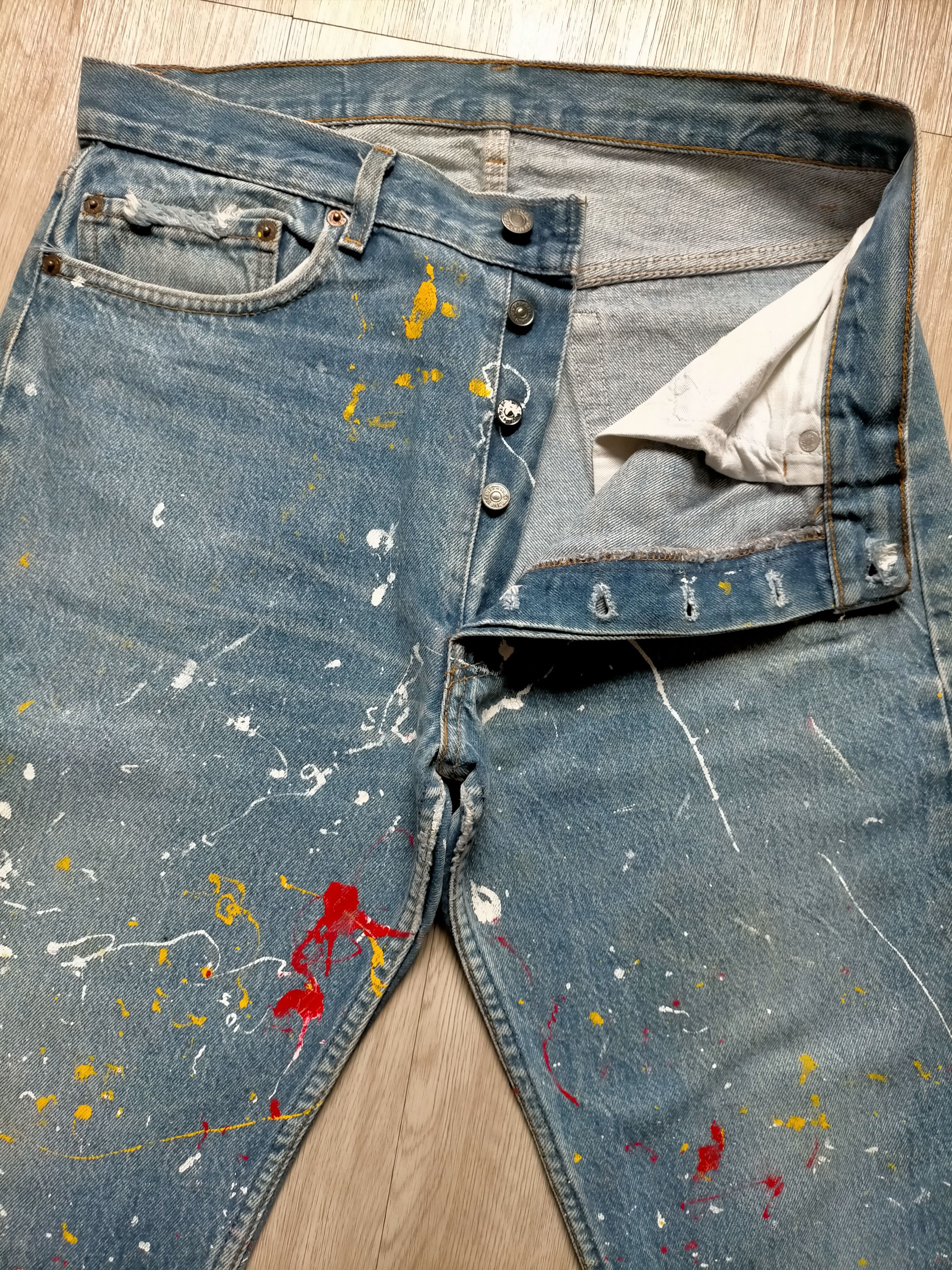 Levi's Vintage 80s Levis 501 usa Painted Denim Jeans Size US 33 - 7 Thumbnail