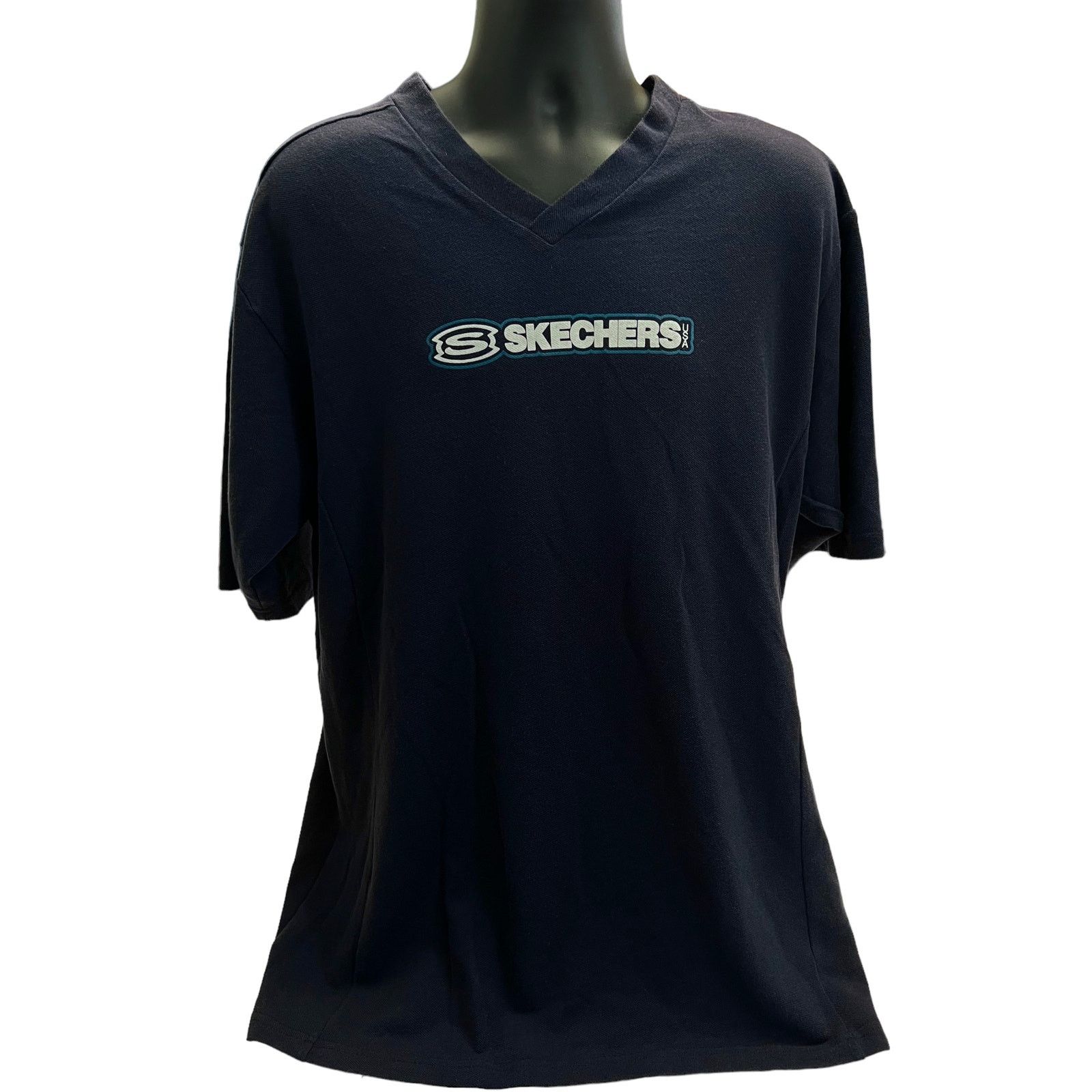 SKECHERS Skechers USA Logo T-Shirt V-Neck Navy Blue Made in USA Y2K Size US XL / EU 56 / 4 - 1 Thumbnail