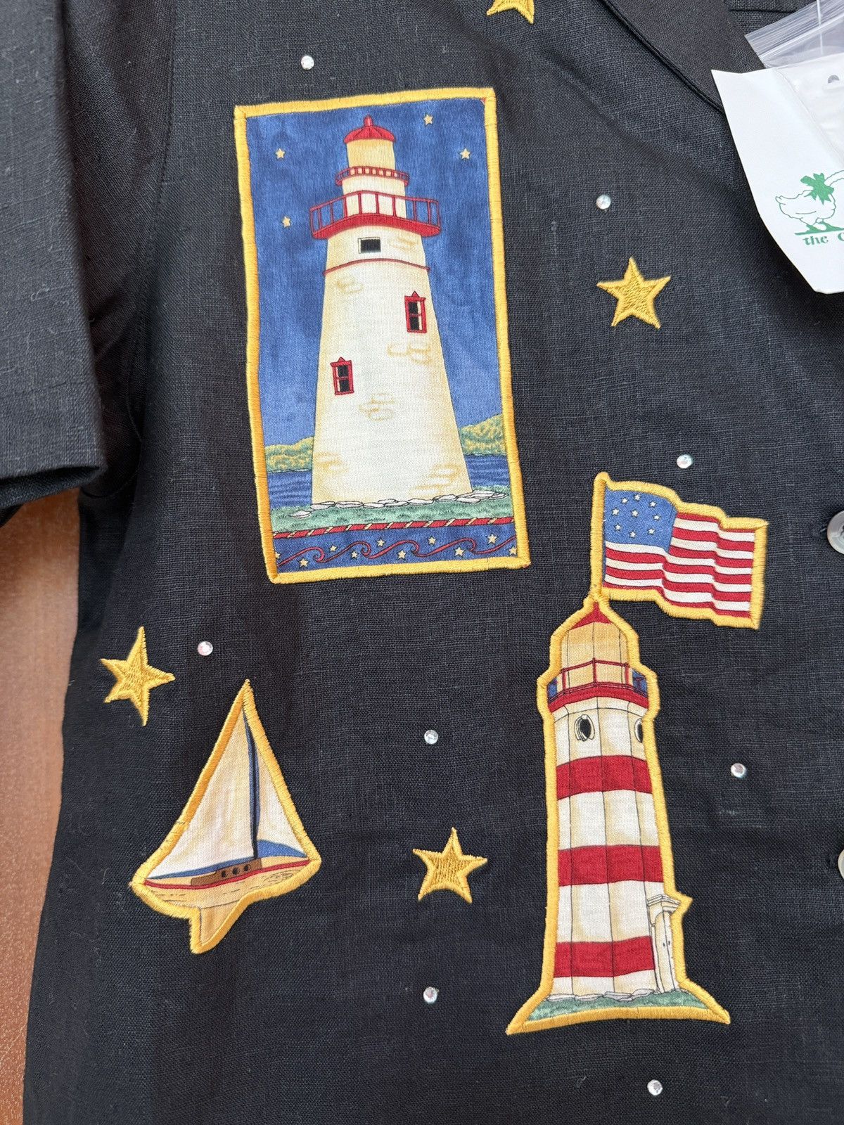 Other The Quacker Factory Vtg Black Linen SS Nautical Button Cover Size S / US 4 / IT 40 - 4 Thumbnail