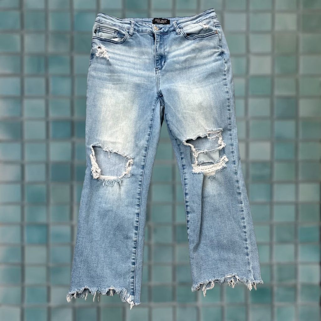Denime Judy Blue Jeans Womens 32 Blue Straight Leg Denim Cotton Distressed Stretch Boho Jeans 5-Pocket Regular Inseam 24 in Blue Size 36" / US 14 / IT 50 - 1 Thumbnail