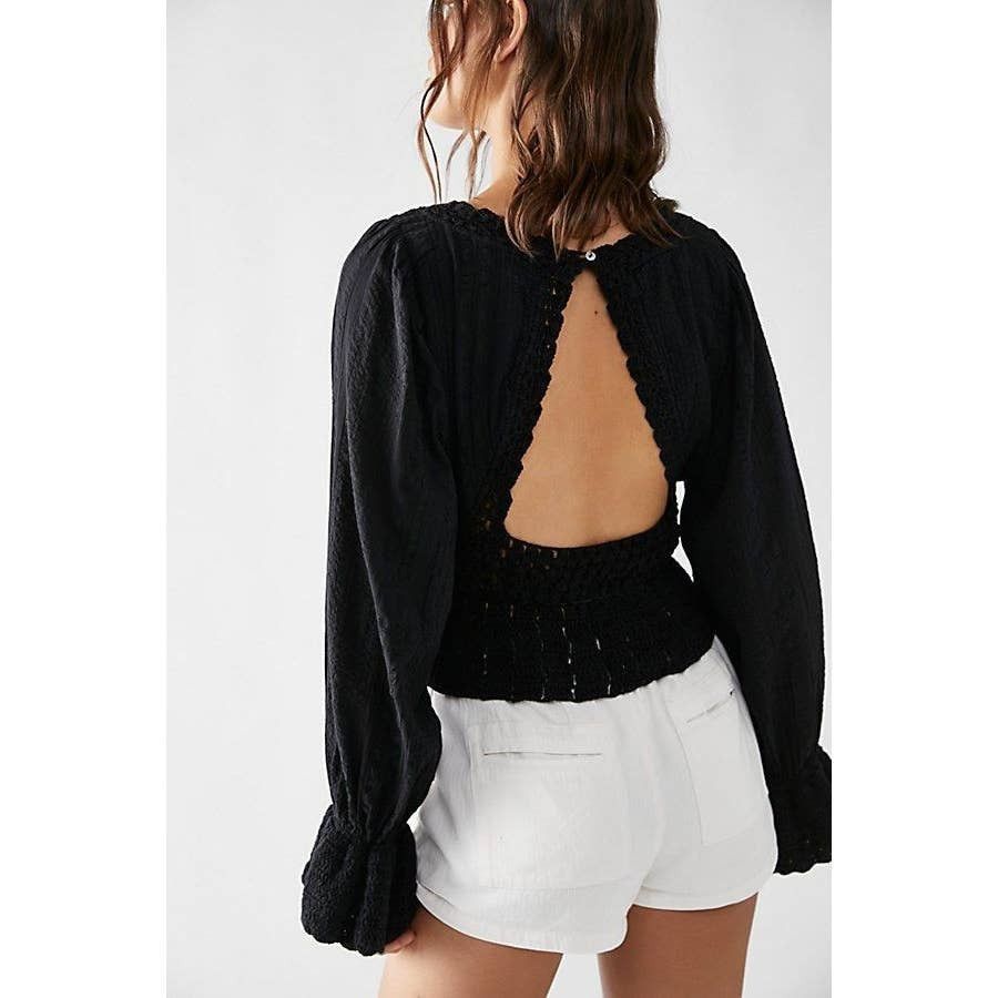 Free People New Megan Crochet Long Sleeve Crop Top $128 X-SMALL Black Size XS / US 0-2 / IT 36-38 - 2 Thumbnail