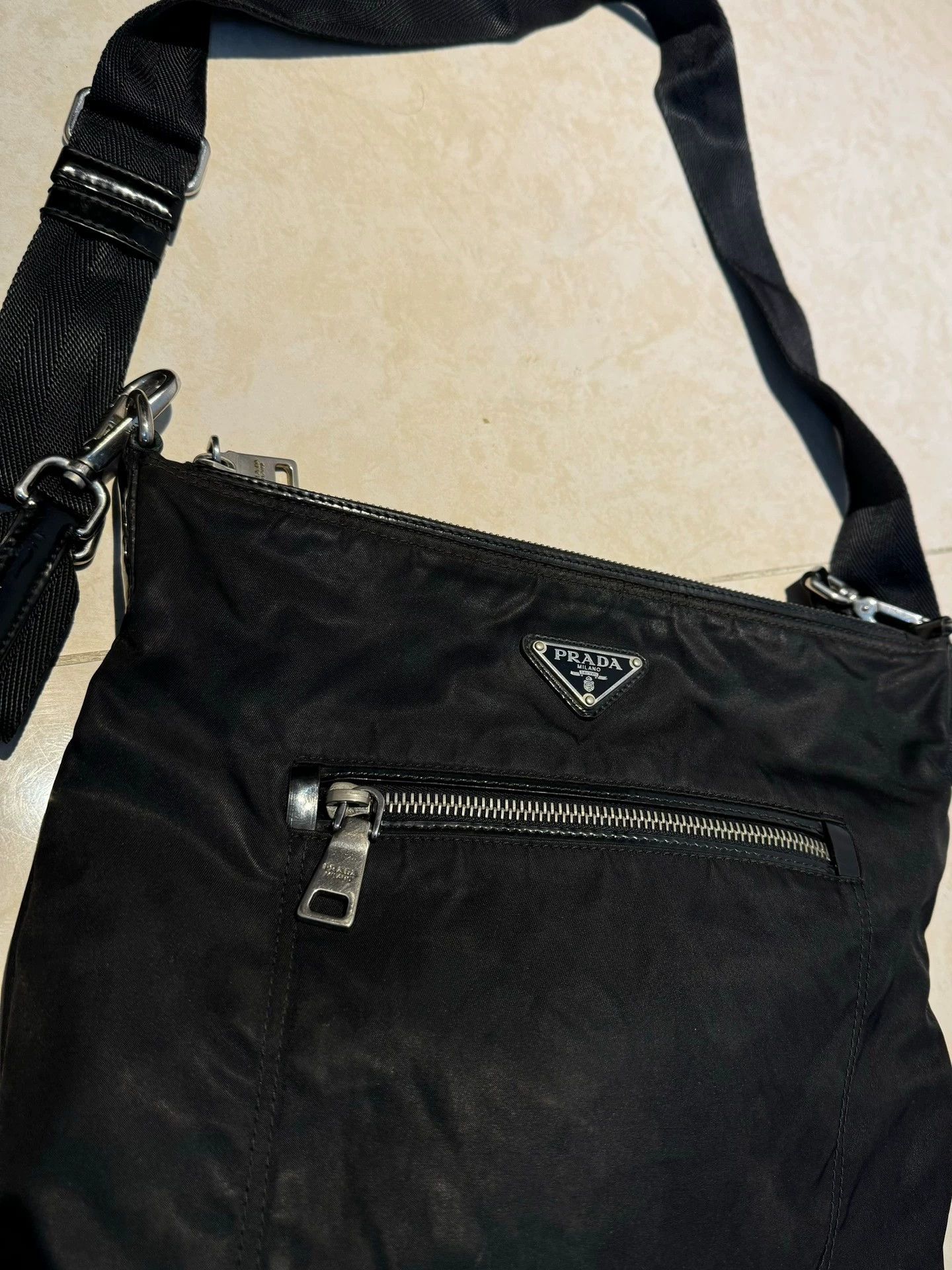 Prada Prada Black Nylon Logo Messenger Bag Silver Buckle Size ONE SIZE - 2 Thumbnail
