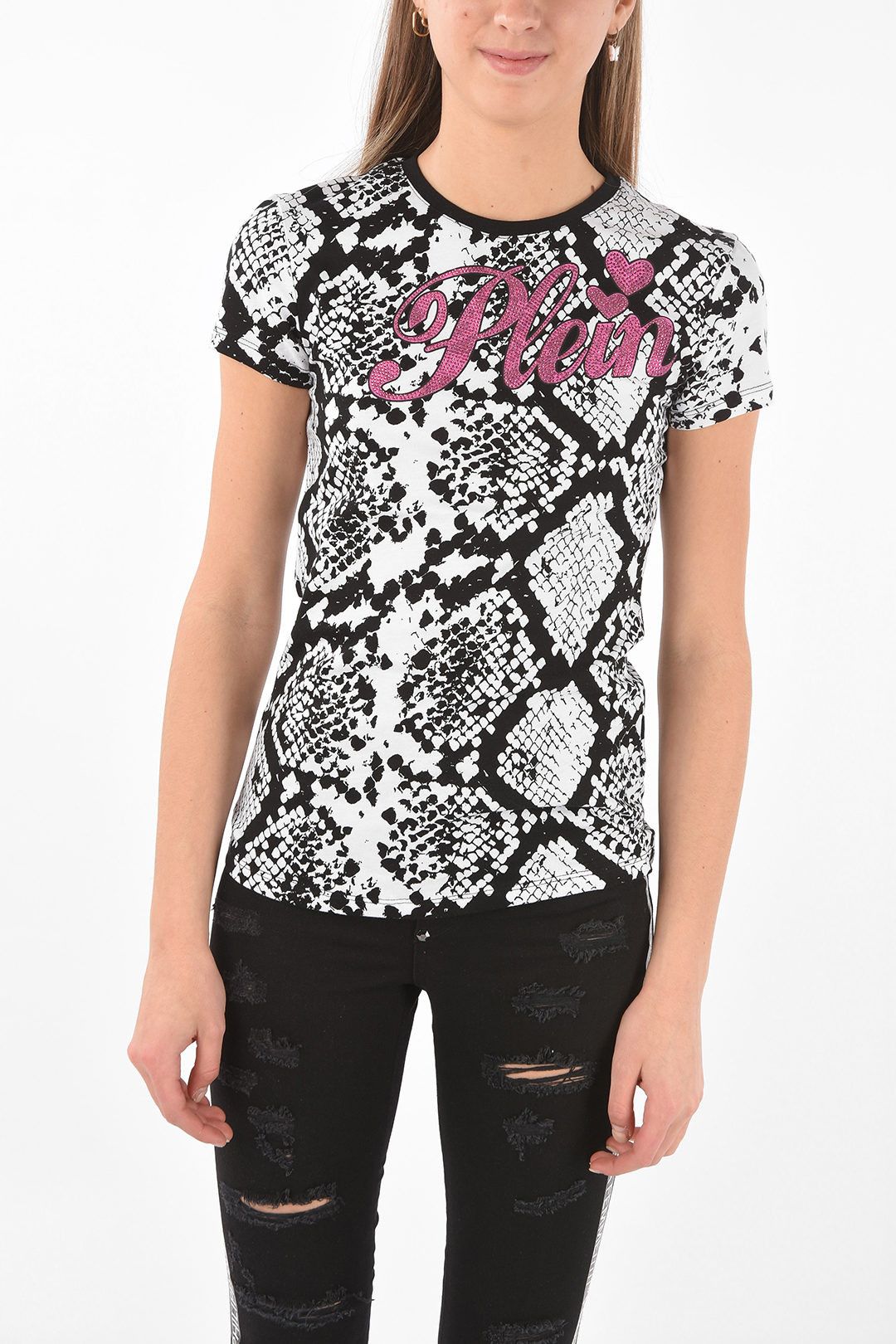 Philipp Plein og1mm0824 Crew Neck Python Printed T-Shirt in Black & White Size L / US 10 / IT 46 - 1 Thumbnail