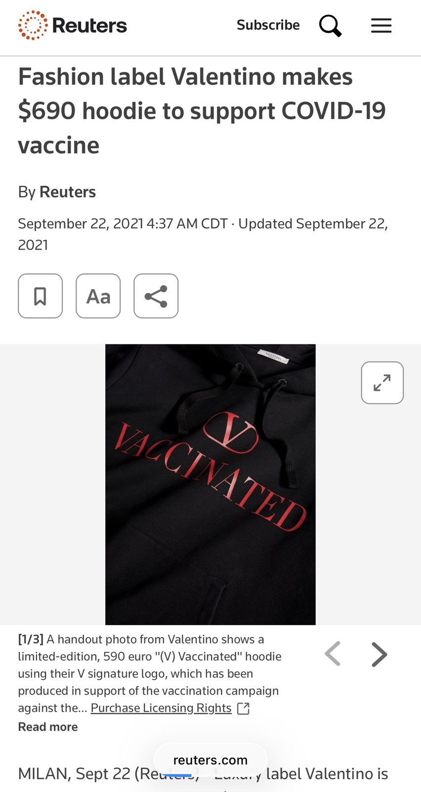 Valentino VACCINATED Hoodie Size US M / EU 48-50 / 2 - 8 Thumbnail