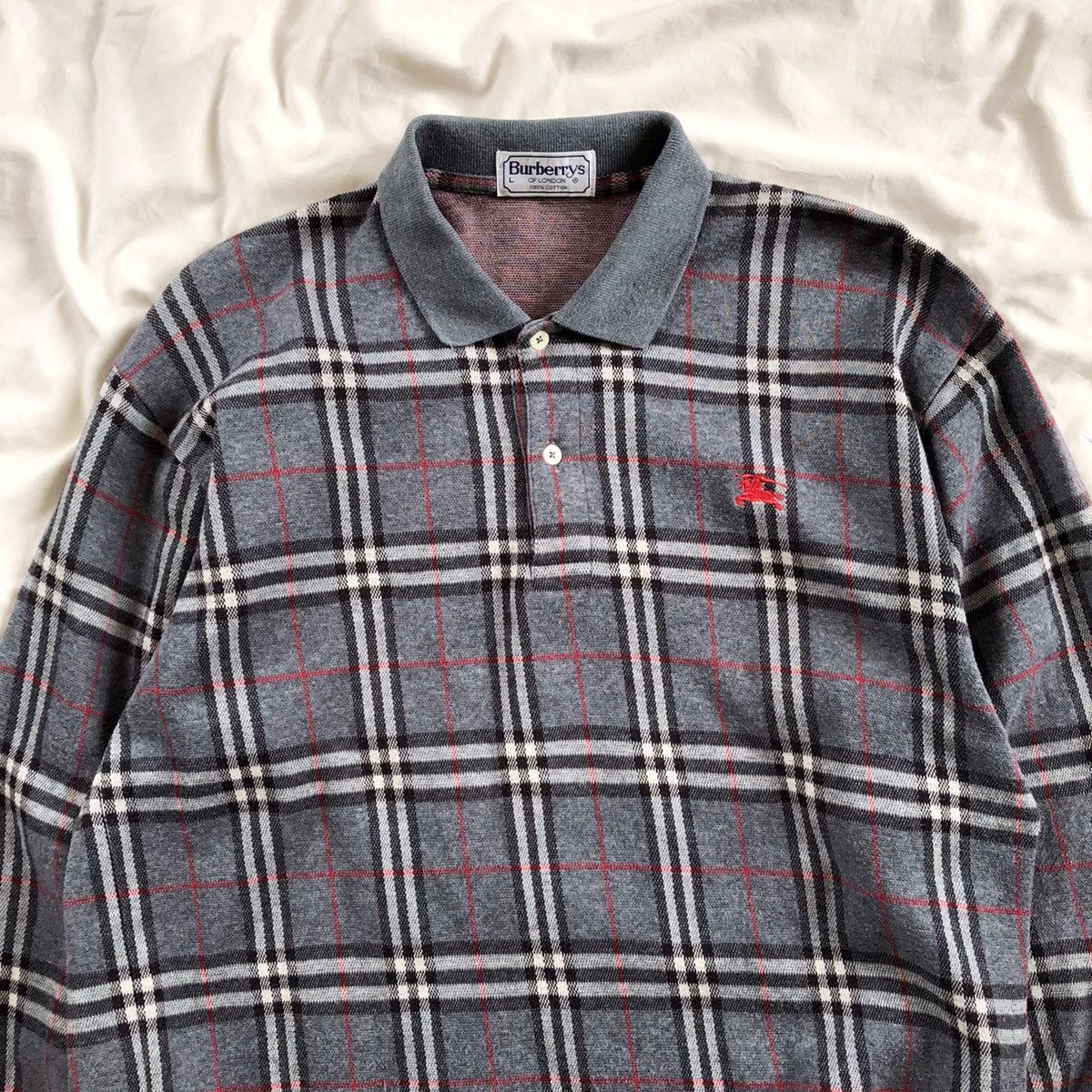 Burberry × Vintage BURBERRYS Nova Check Plaid Longsleeve Polo Size US L / EU 52-54 / 3 - 3 Thumbnail