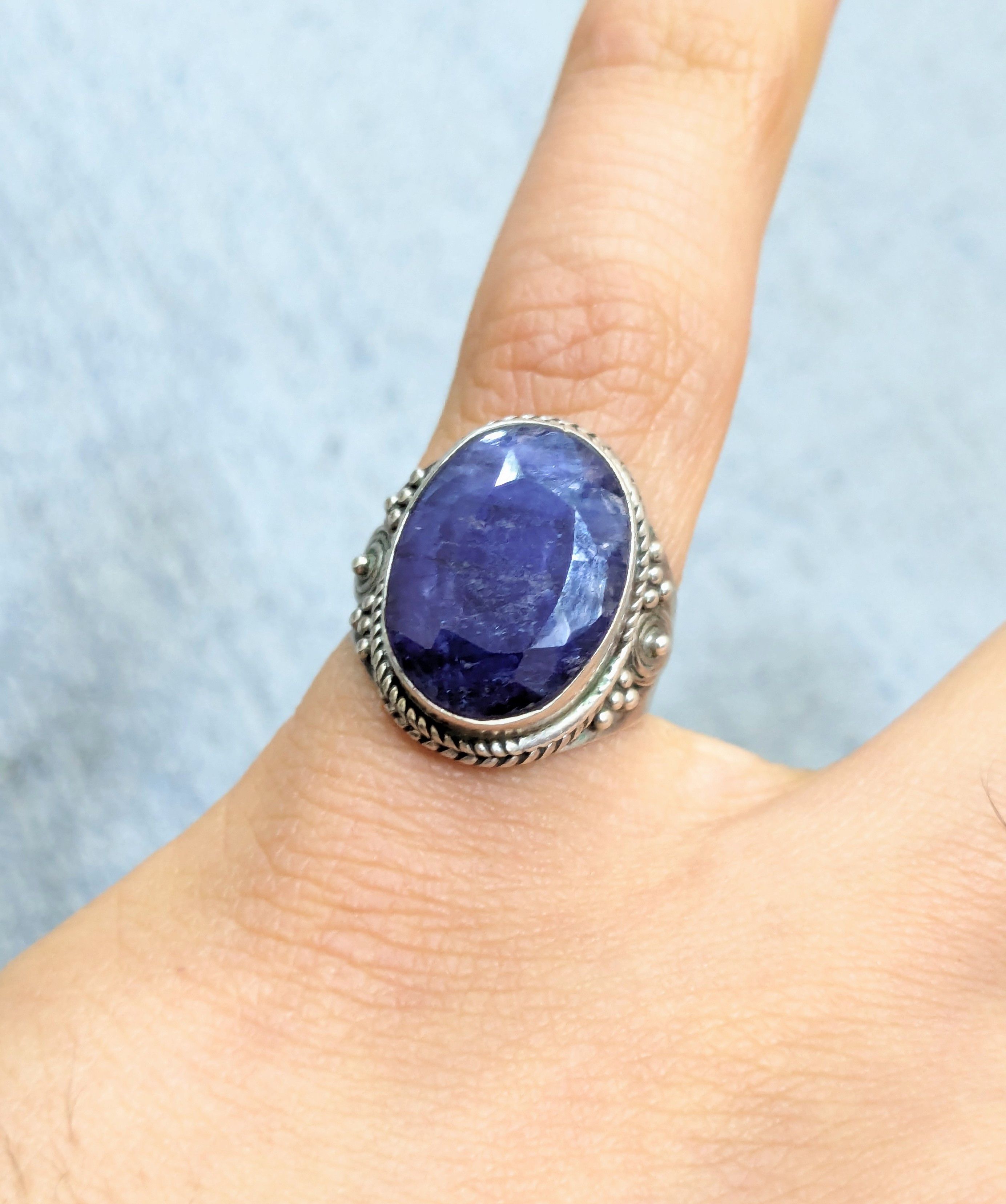 Jewelry Vintage Sterling Silver Ring Blue Quartz 7 Native Tribal Size ONE SIZE - 13 Thumbnail
