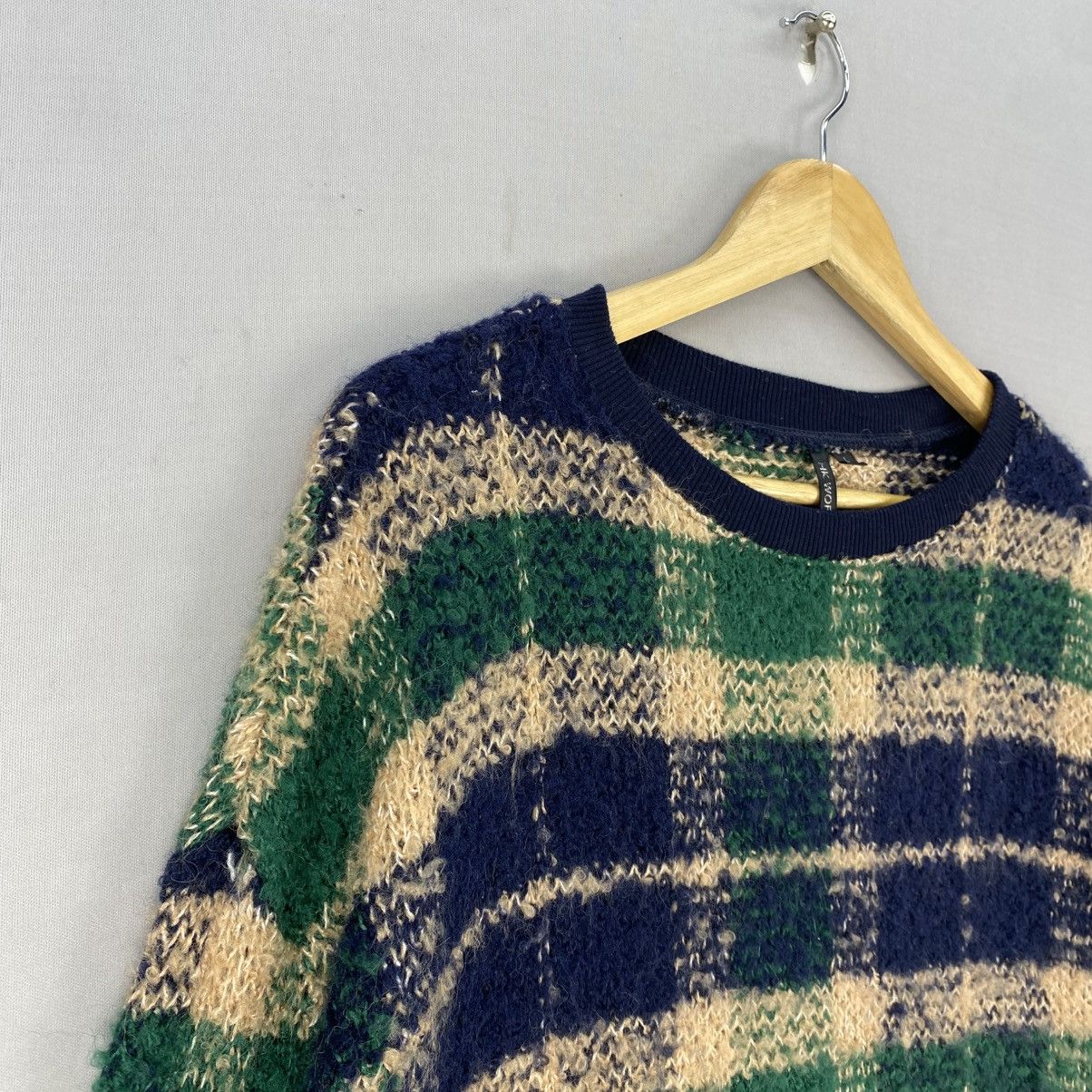 Aran Isles Knitwear HK WORK London Fuzzy Plaid Knit Sweatshirt Size US L / EU 52-54 / 3 - 2 Thumbnail