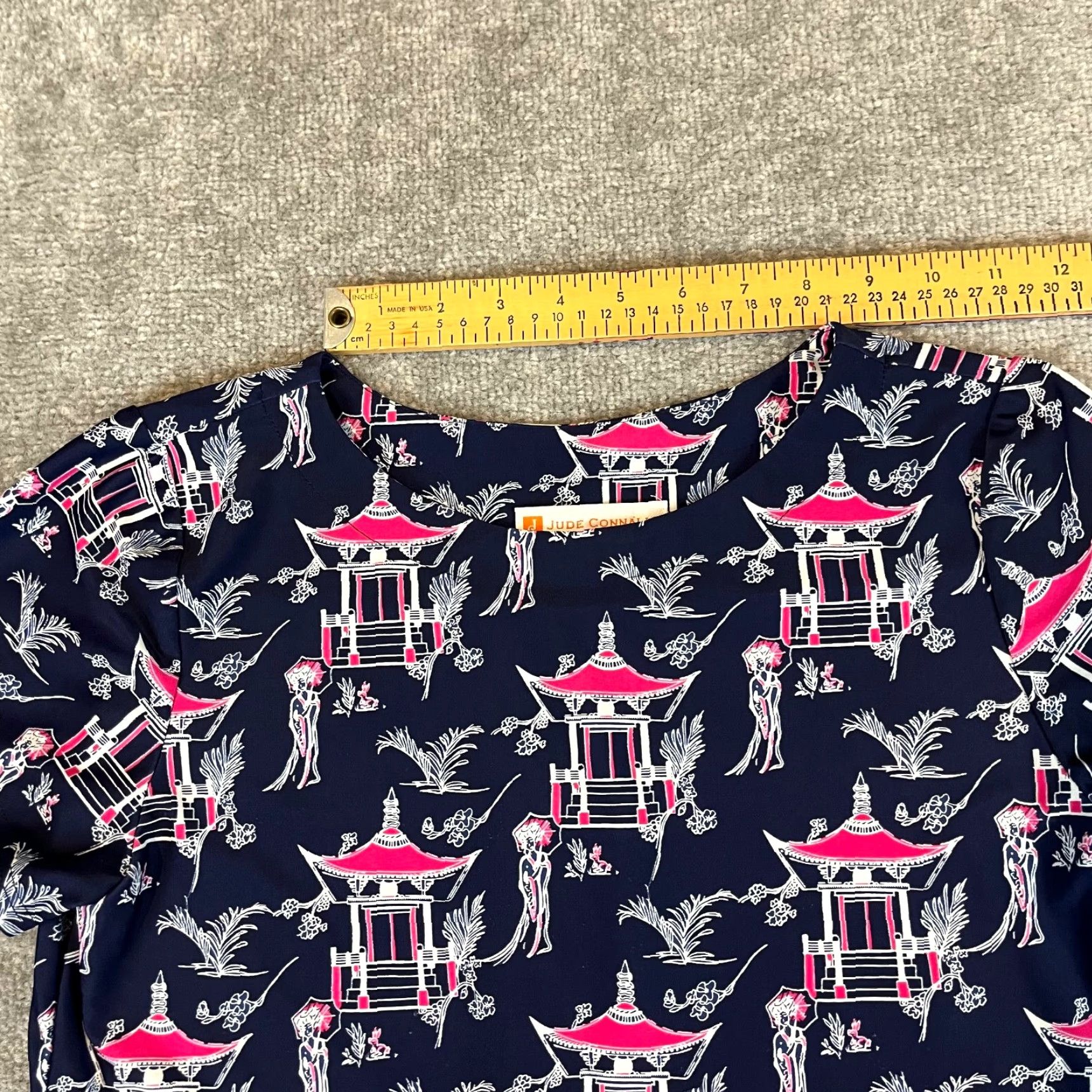 Vintage JUDE CONNALLY Top Women XS Ella Pagoda Toile Navy Asian 32" Micro Dress Crewneck Size XS / US 0-2 / IT 36-38 - 6 Thumbnail