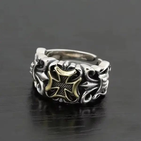 VIBE Punk Big Cross Ring Resizable Retro Gothic Style Size ONE SIZE - 5 Thumbnail