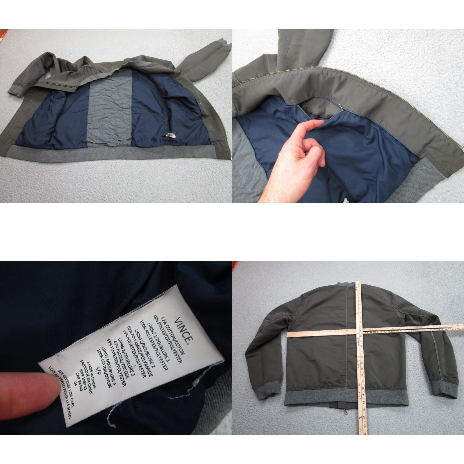 Vince Vince Jacket Mens Small Green Bomber Full Zip Ribbed Hem Lined Cotton Casual Size US S / EU 44-46 / 1 - 8 Thumbnail