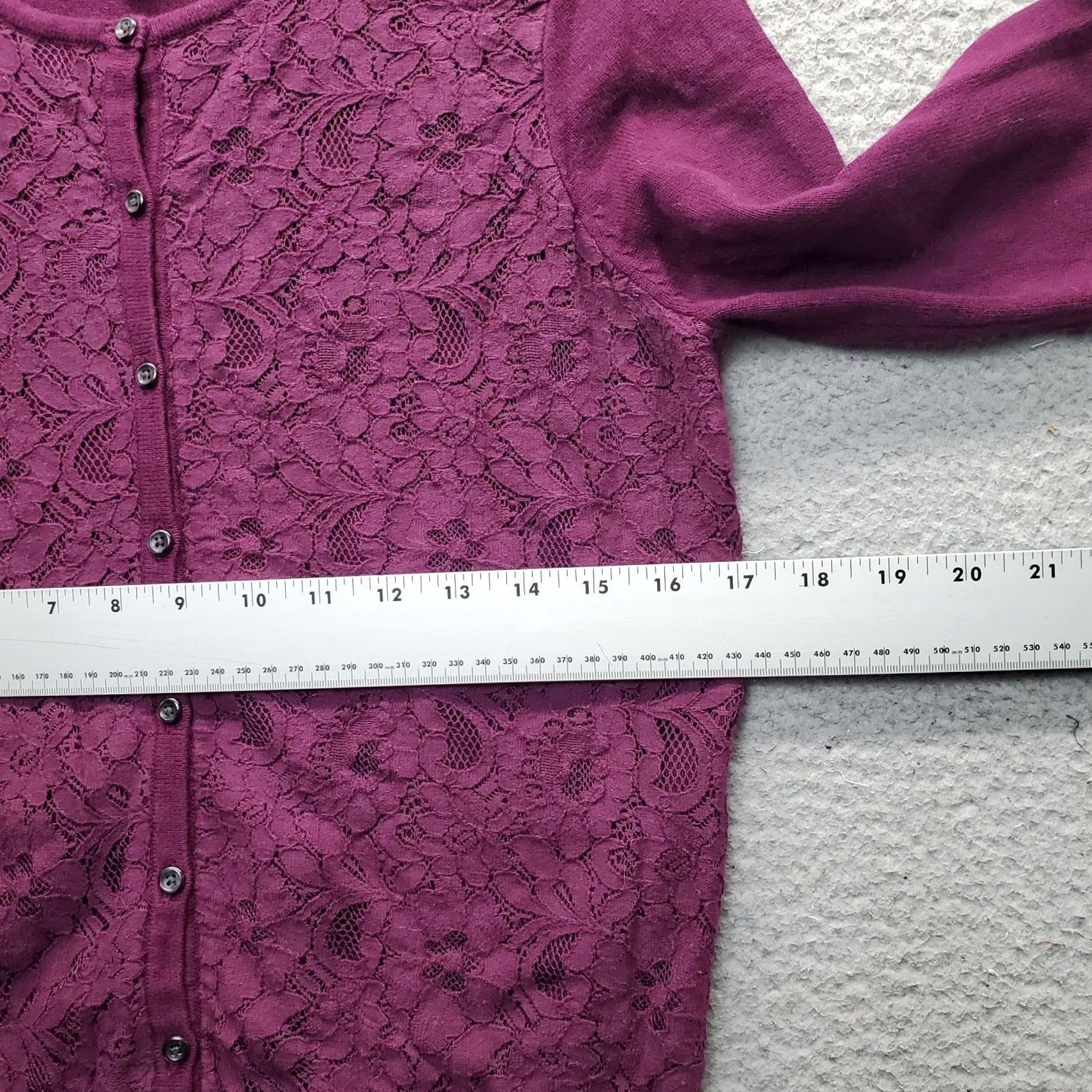 Chaps Chaps Cardigan Sweater Womens Petites PM Purple Floral Lace Overlay Classic Knit Size M / US 6-8 / IT 42-44 - 4 Thumbnail