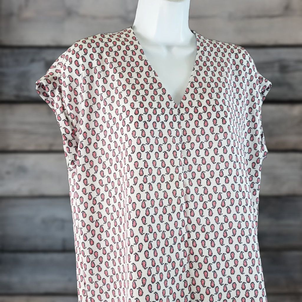 Pinko Pleione Womens Blouse Sz S White Pink Paisley Short Sleeve Shirt Casual Size S / US 4 / IT 40 - 1 Thumbnail
