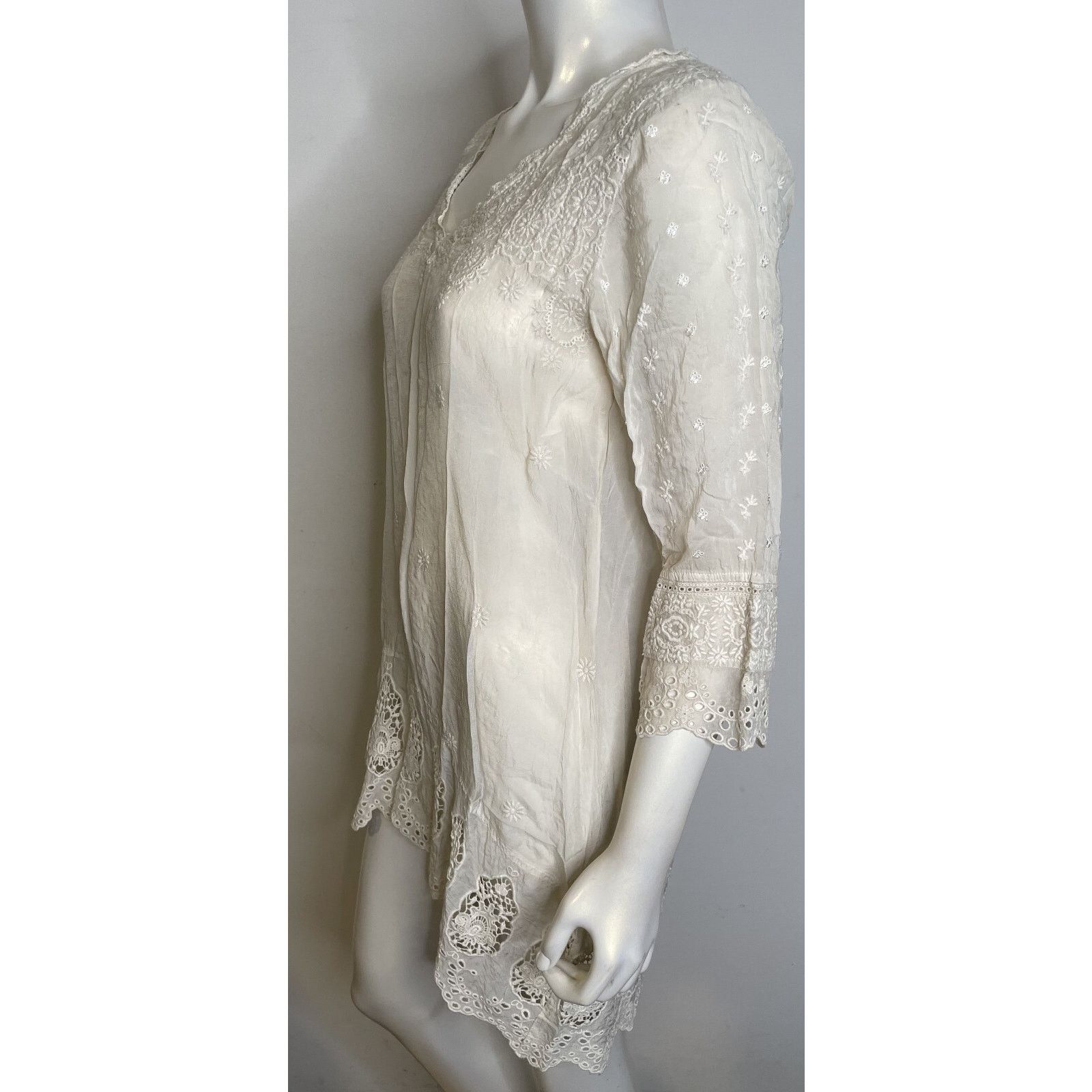 Johnny Was Johnny Was Ivory Embroidered Tunic Top S 3/4 Sleeves Floral Size S / US 4 / IT 40 - 6 Thumbnail
