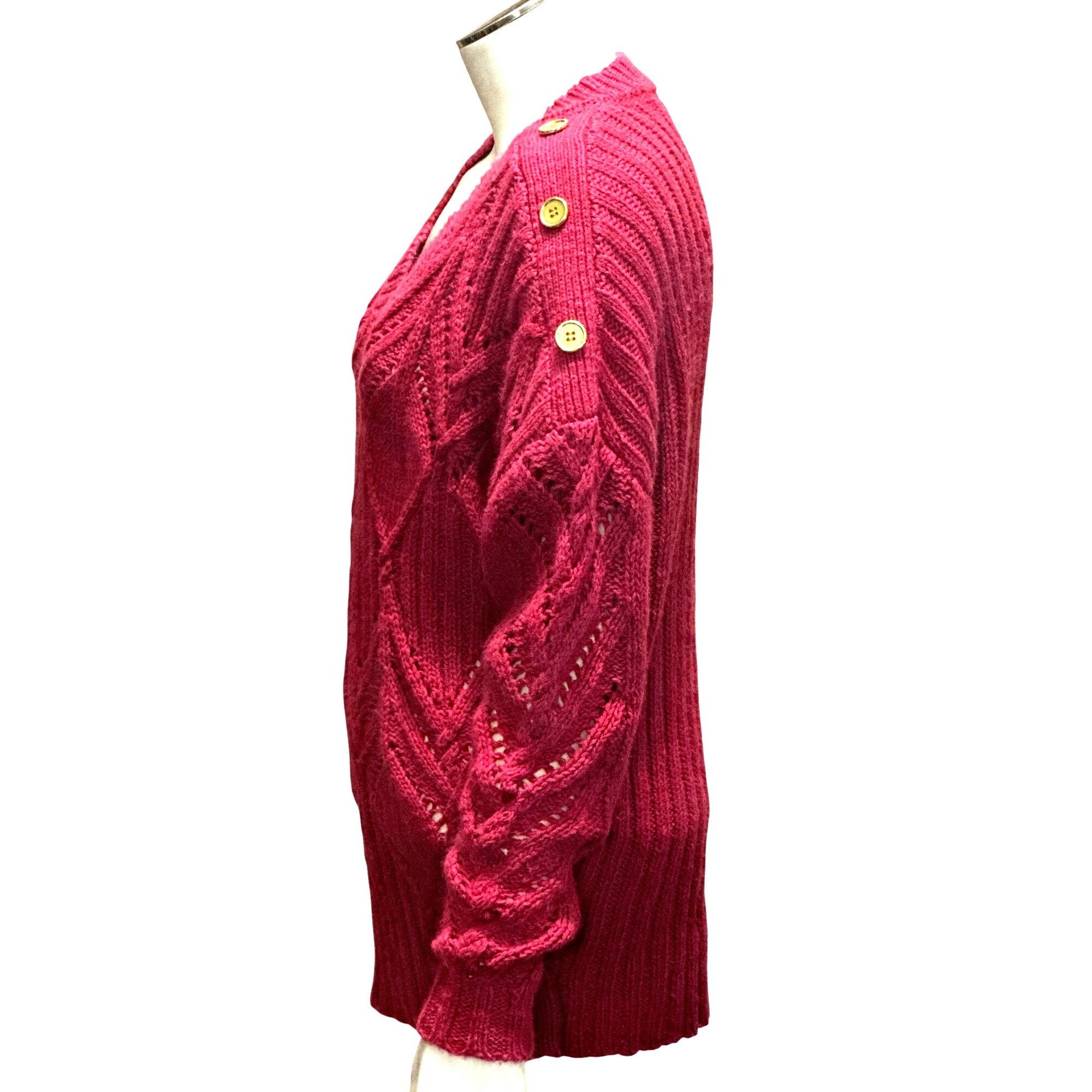 Venus Venus Small Raspberry Cable Knit Argyle V Neck Gold Button S Size S / US 4 / IT 40 - 3 Thumbnail