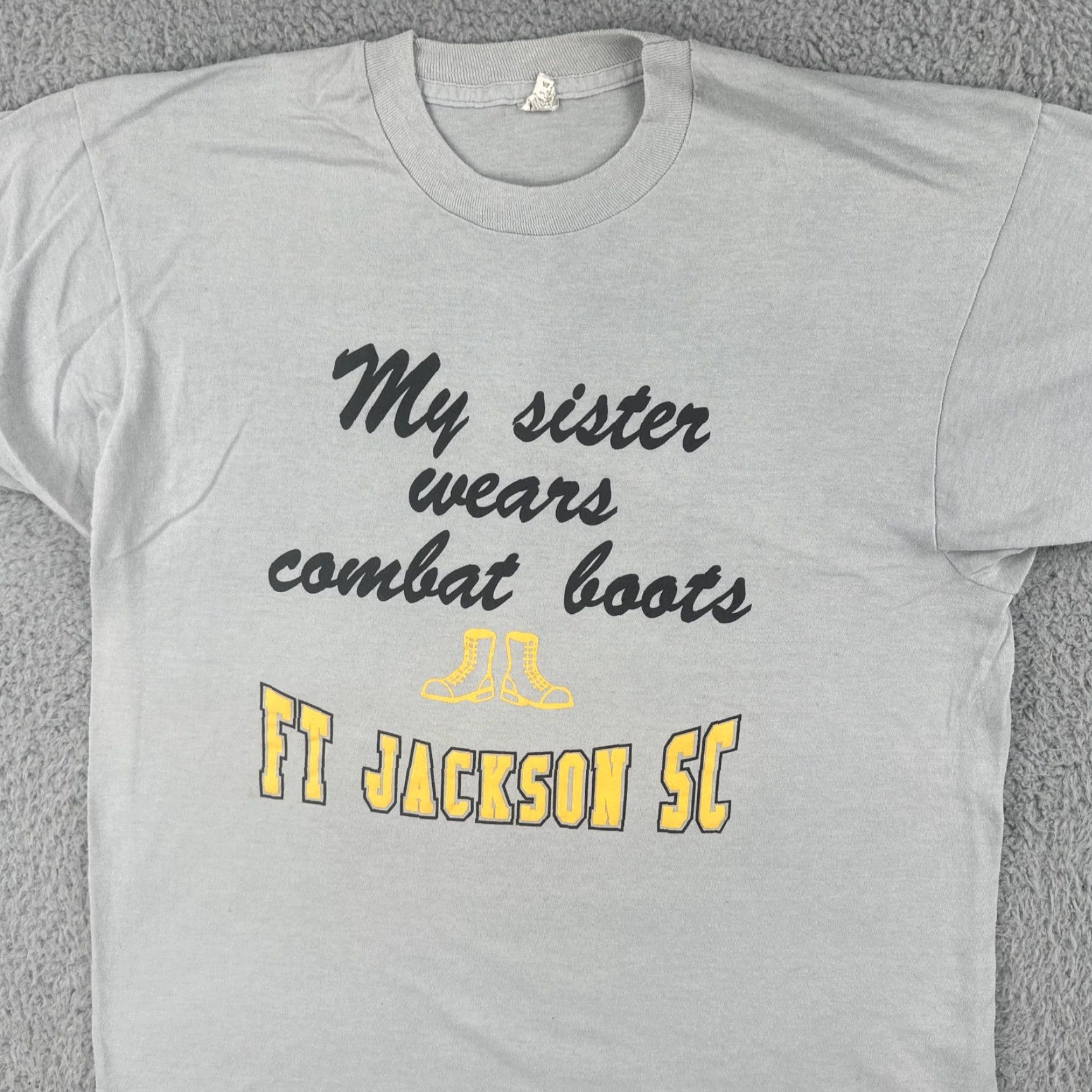 Vintage VINTAGE Screen Stars Gray XL T Shirt Men 1980s Single Stitch Cotton USA Fort Jackson Graphic Tee Sportswear/Beach Size US XL / EU 56 / 4 - 6 Thumbnail