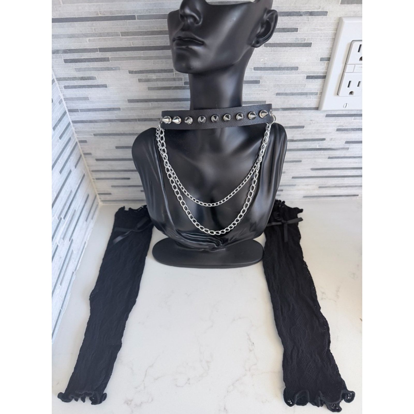 Other Black Studded Leather Choker + mesh arm warmers Size ONE SIZE - 2 Thumbnail