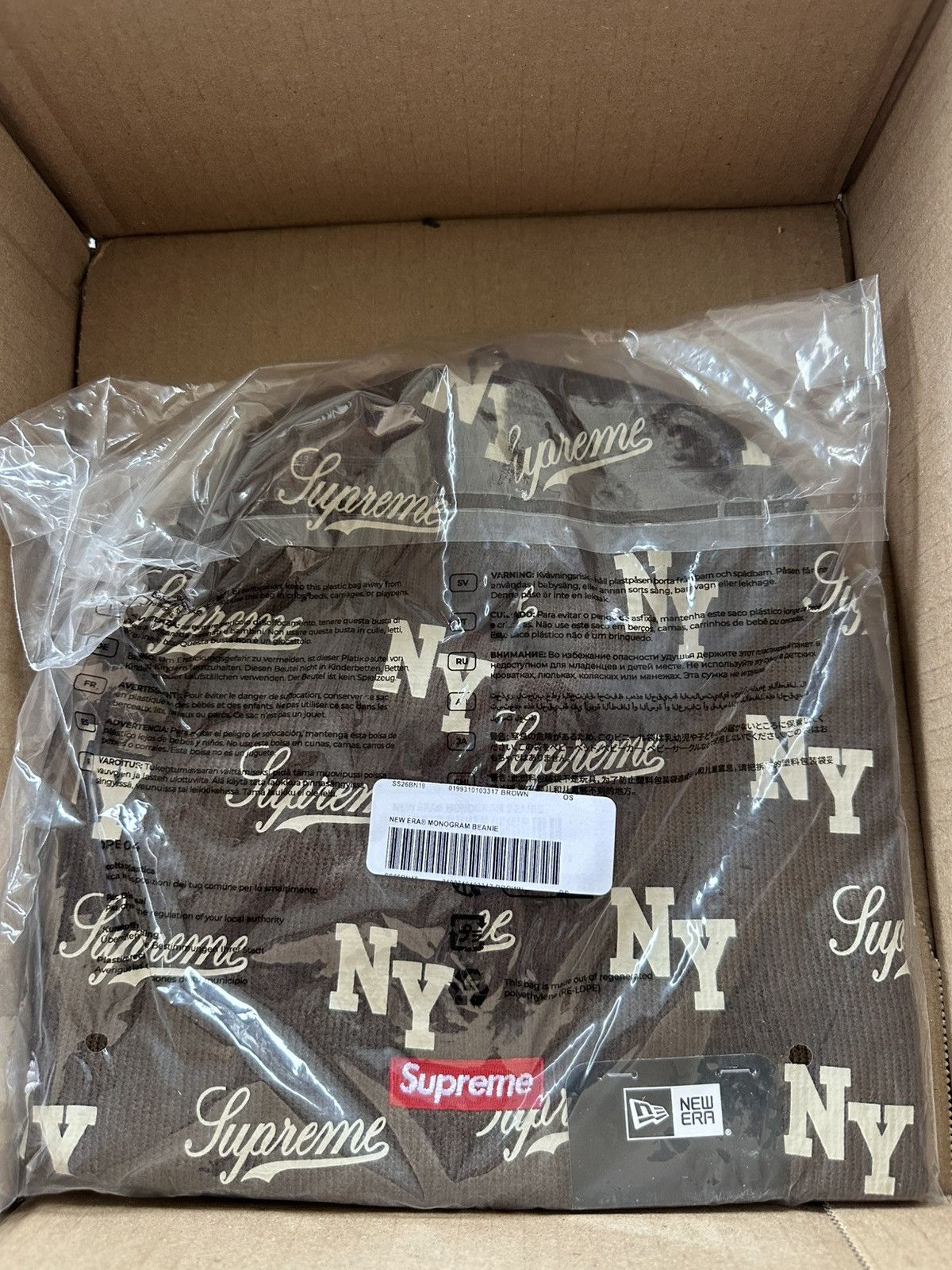 Supreme New Era Monogram Beanie Hat Brown
